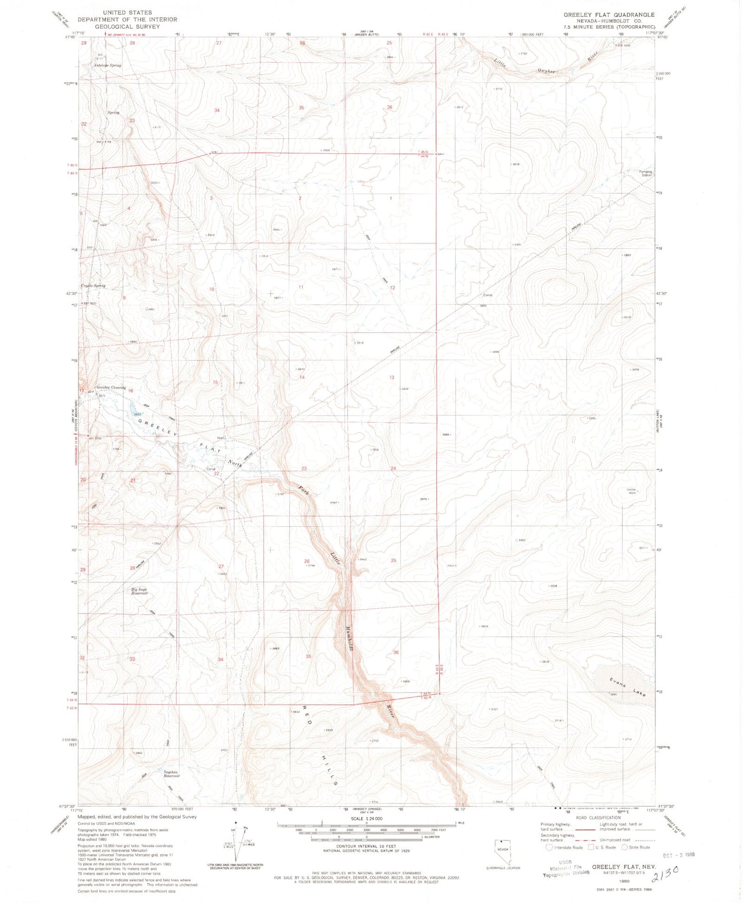 Classic USGS Greeley Flat Nevada 7.5'x7.5' Topo Map Image