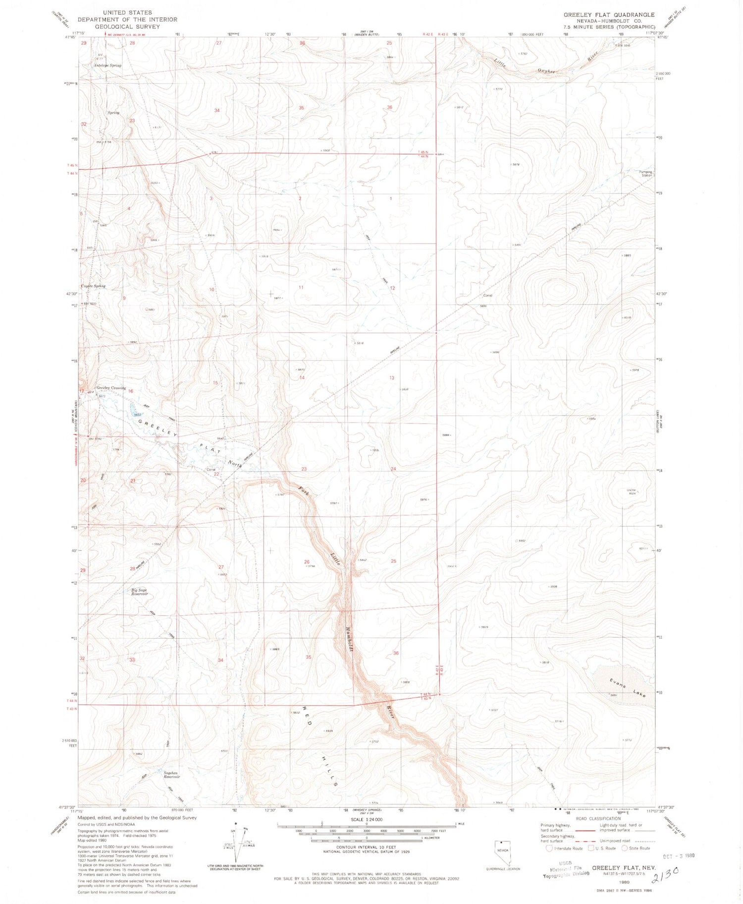 Classic USGS Greeley Flat Nevada 7.5'x7.5' Topo Map Image