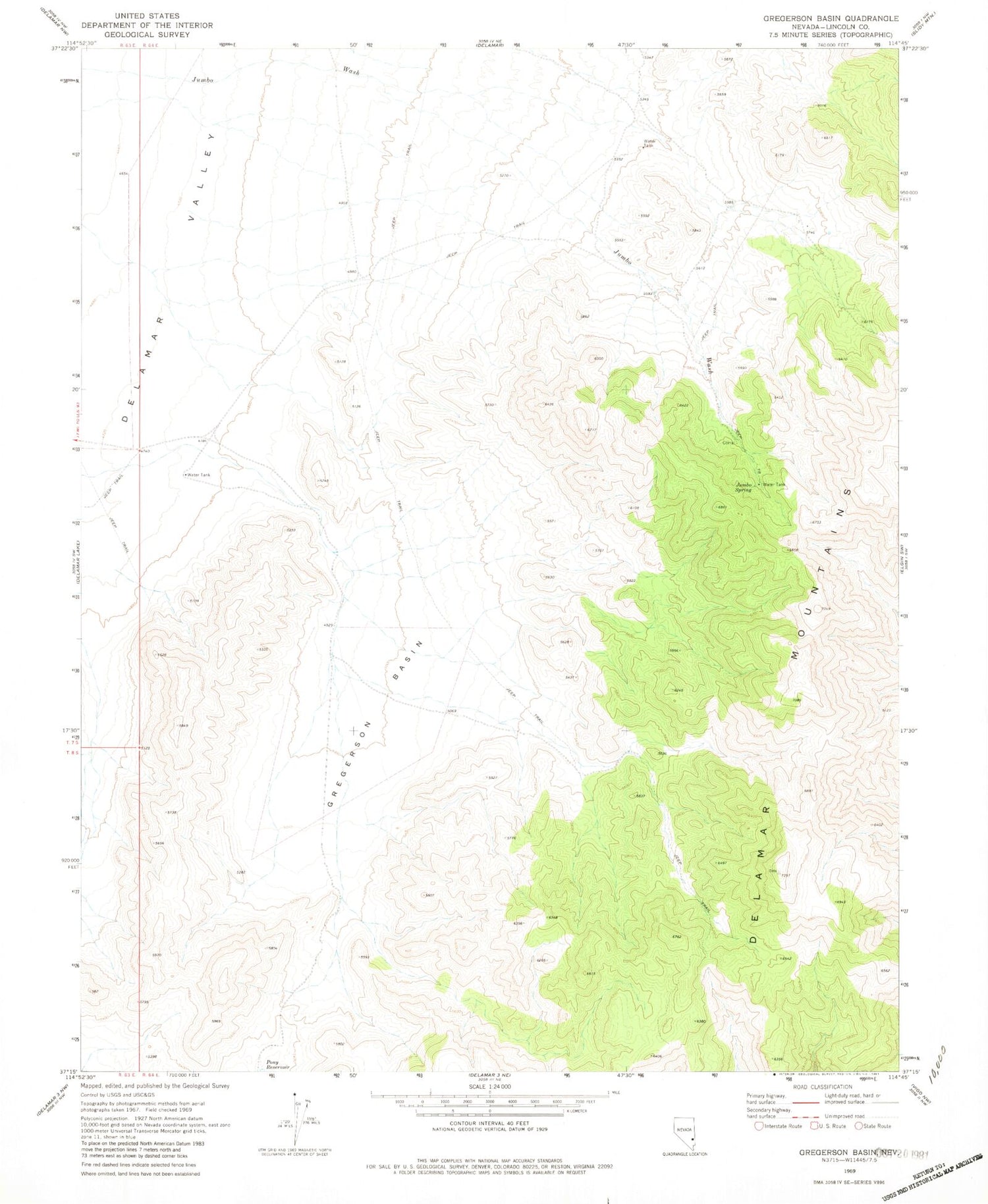 Classic USGS Gregerson Basin Nevada 7.5'x7.5' Topo Map Image