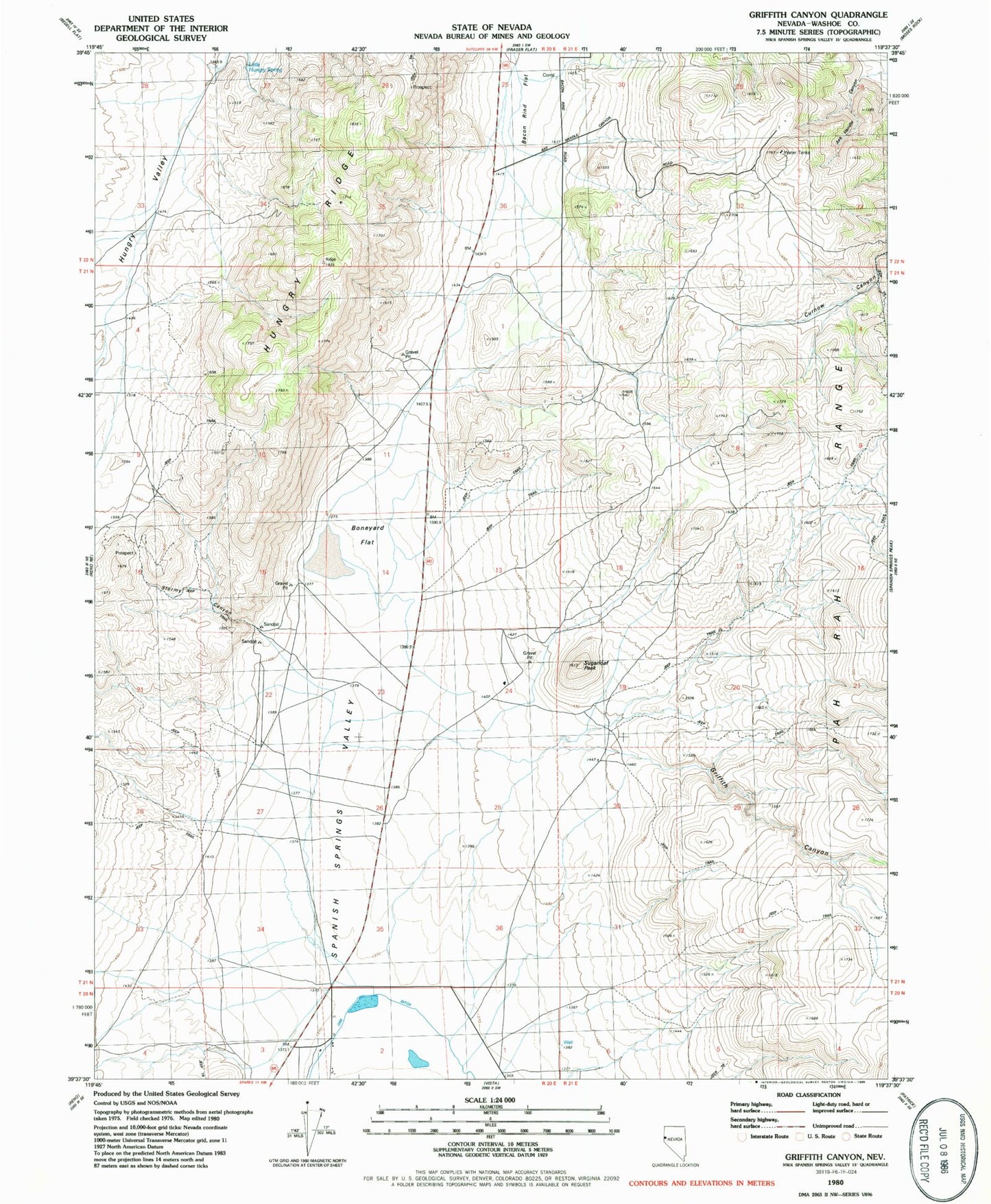 Classic USGS Griffith Canyon Nevada 7.5'x7.5' Topo Map Image