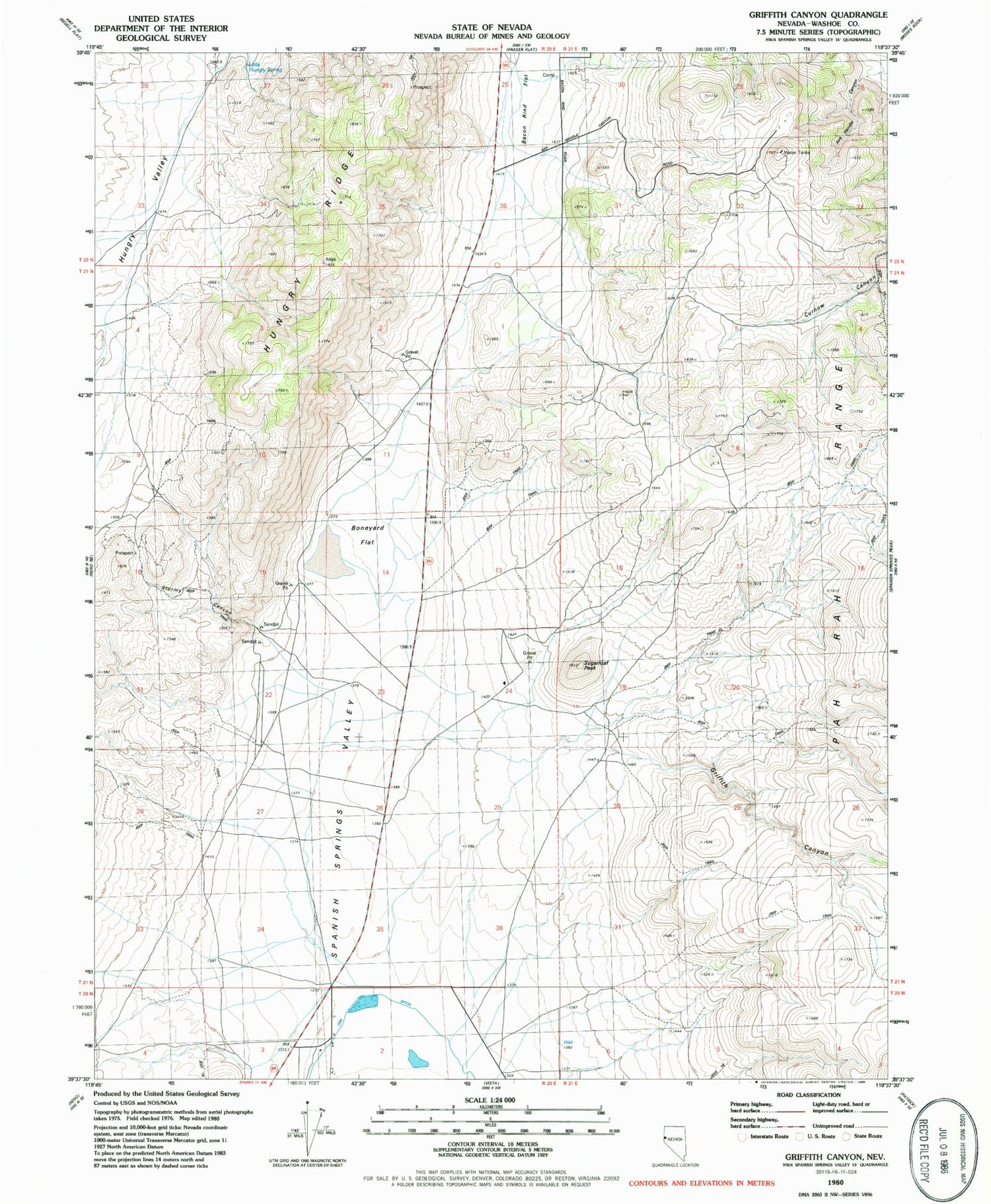 Classic USGS Griffith Canyon Nevada 7.5'x7.5' Topo Map Image