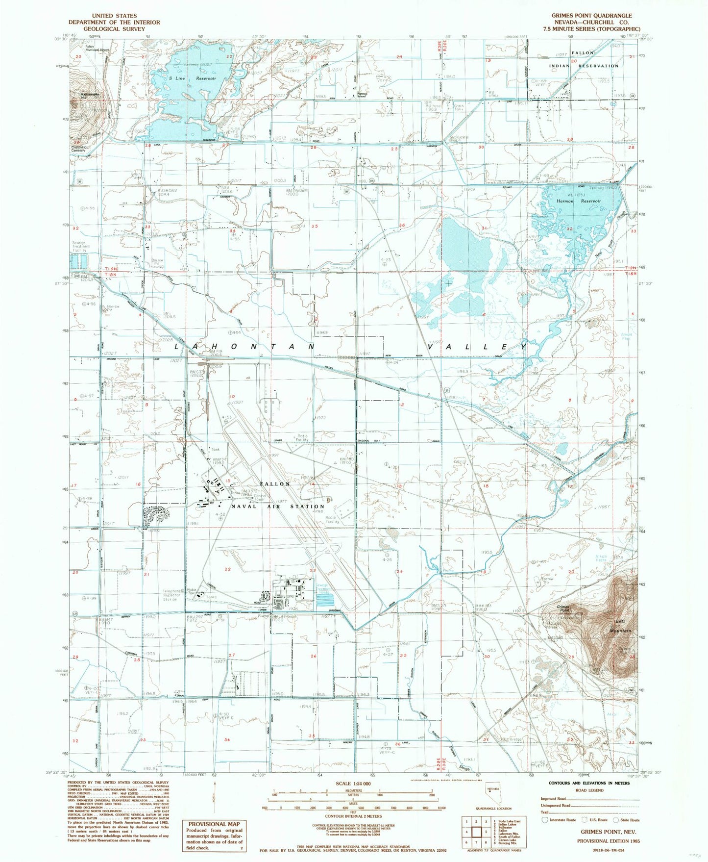 Classic USGS Grimes Point Nevada 7.5'x7.5' Topo Map Image
