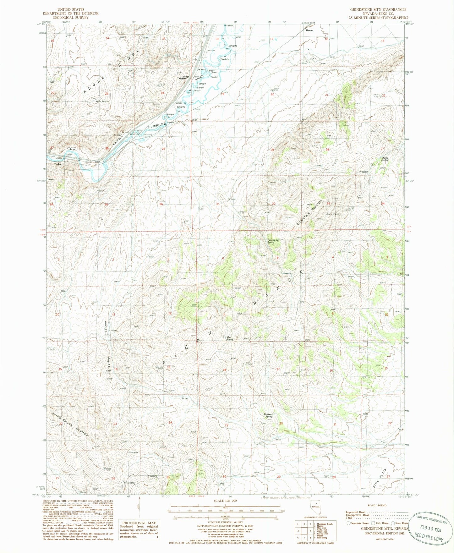 Classic USGS Grindstone Mountain Nevada 7.5'x7.5' Topo Map Image