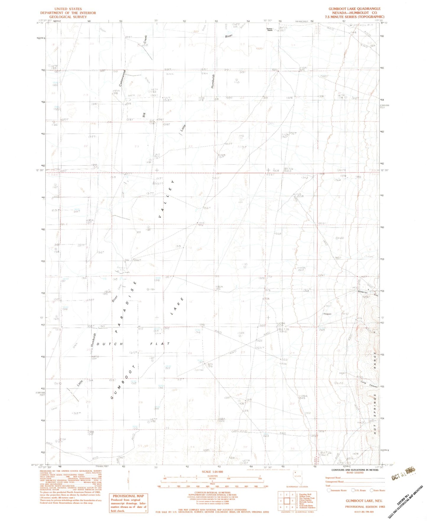 Classic USGS Gumboot Lake Nevada 7.5'x7.5' Topo Map Image