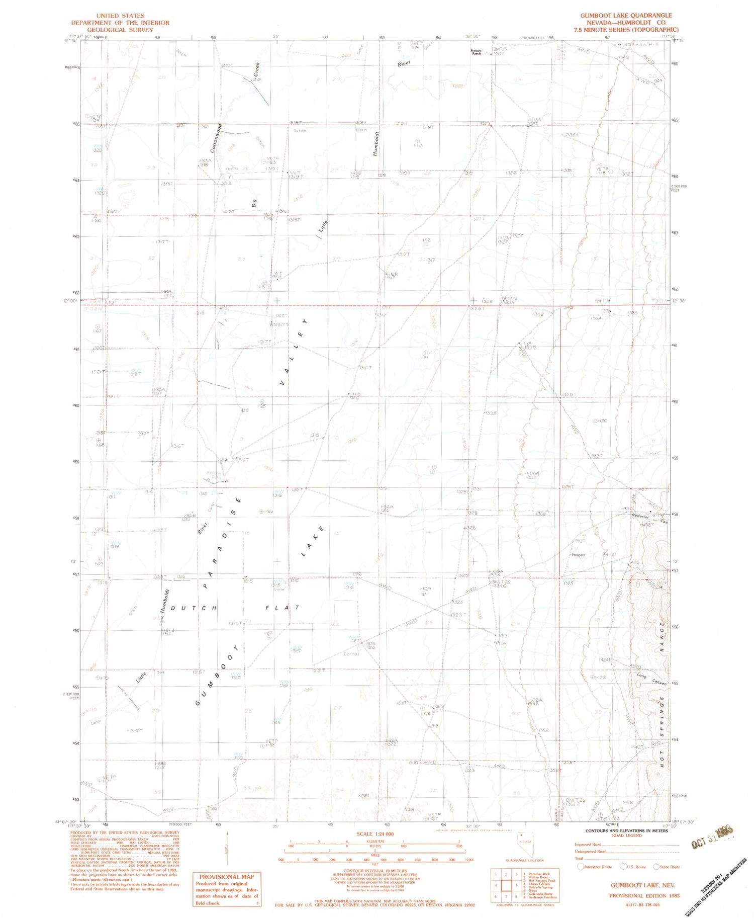 Classic USGS Gumboot Lake Nevada 7.5'x7.5' Topo Map Image