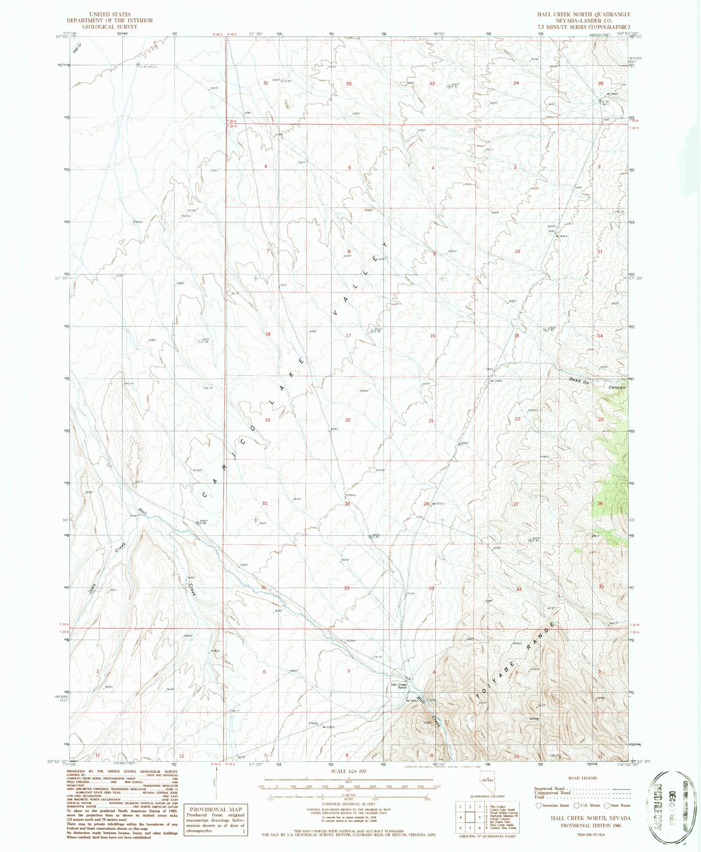 Classic USGS Hall Creek North Nevada 7.5'x7.5' Topo Map Image