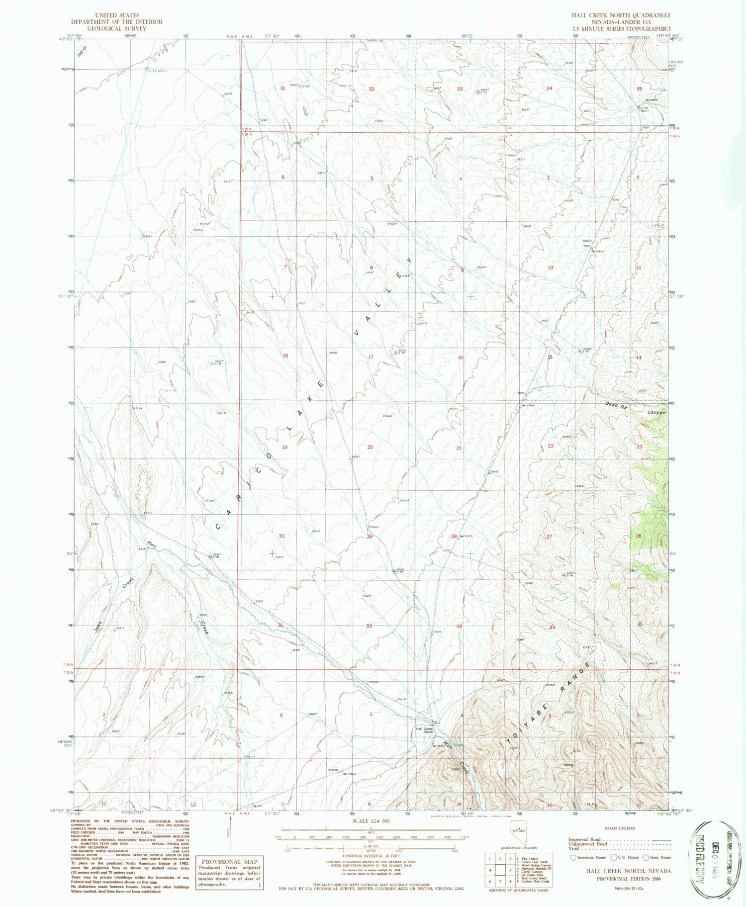 Classic USGS Hall Creek North Nevada 7.5'x7.5' Topo Map Image