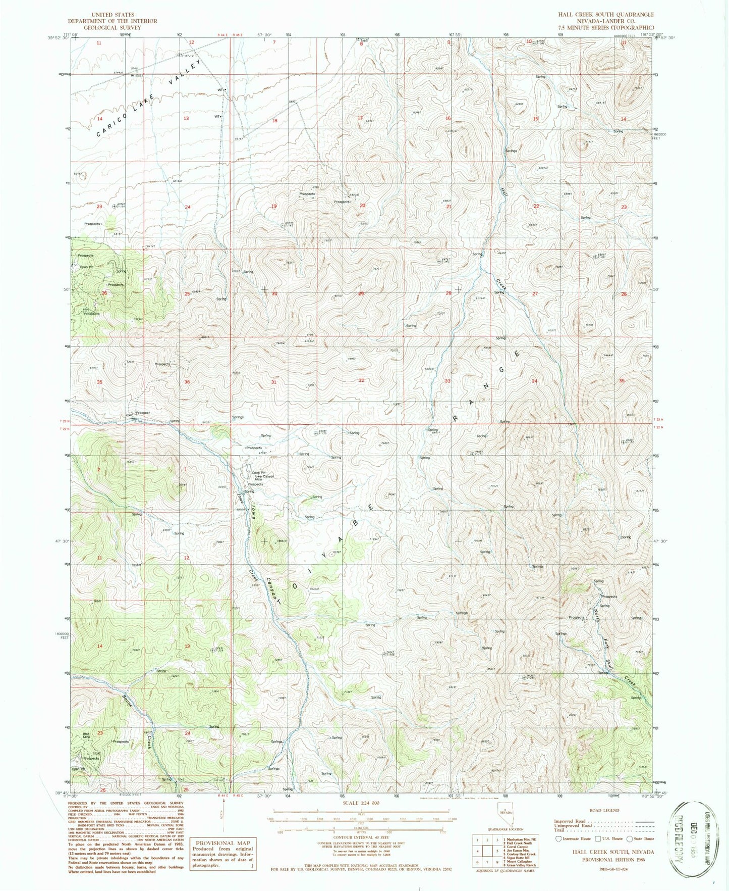 Classic USGS Hall Creek South Nevada 7.5'x7.5' Topo Map Image
