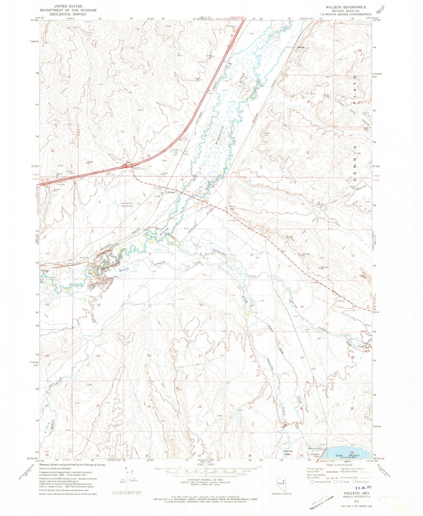 Classic USGS Halleck Nevada 7.5'x7.5' Topo Map Image
