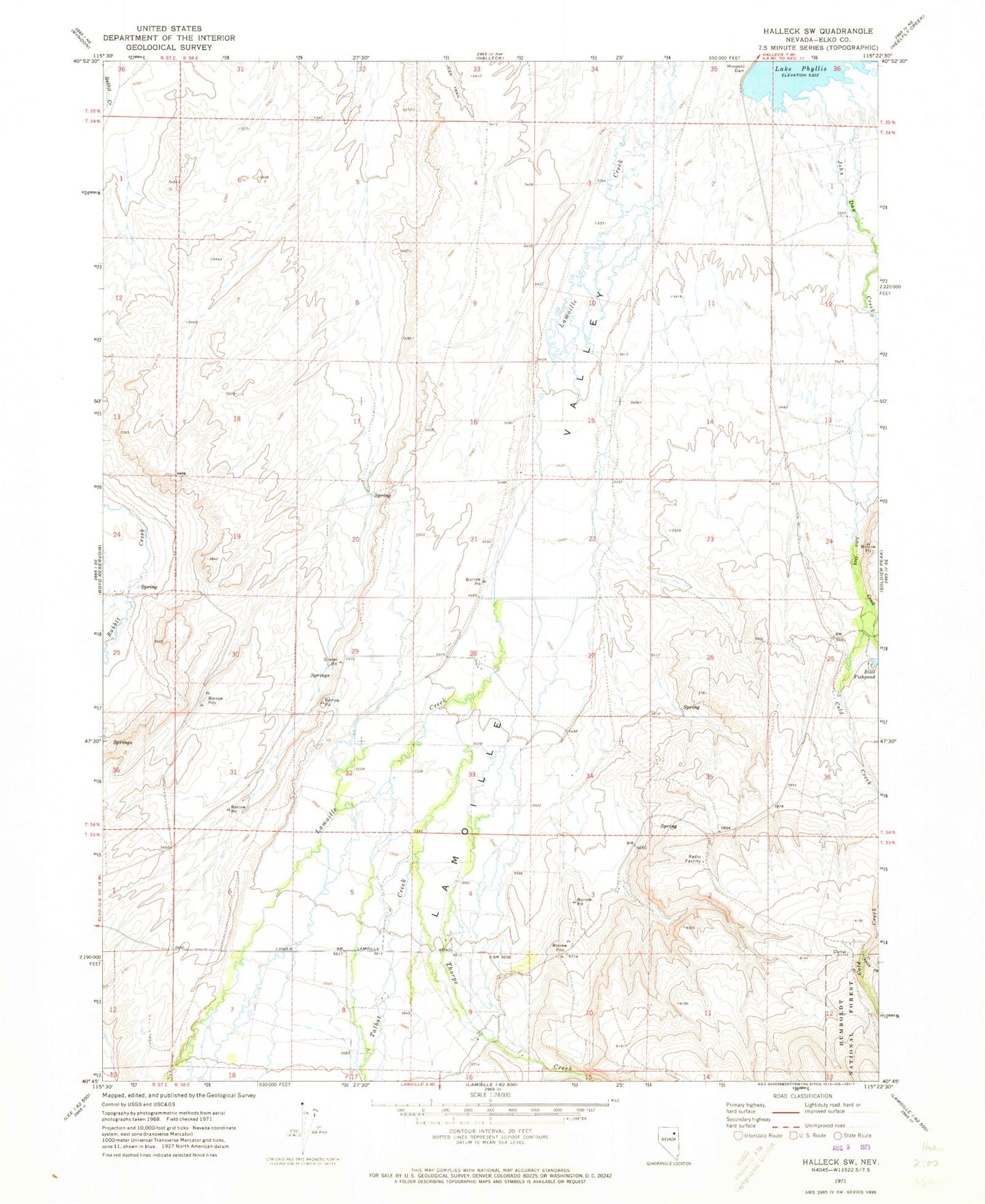 Classic USGS Halleck SW Nevada 7.5'x7.5' Topo Map Image