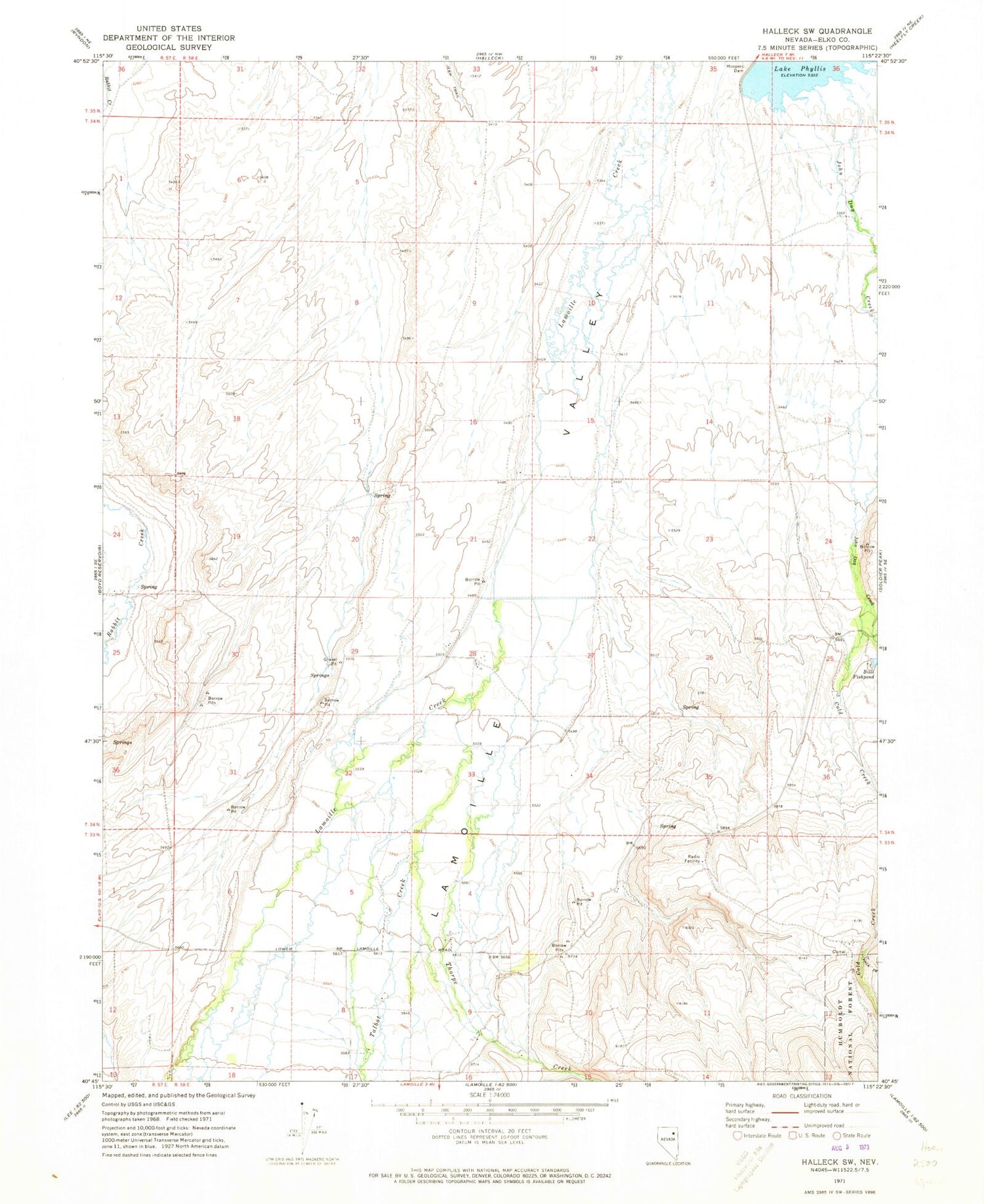 Classic USGS Halleck SW Nevada 7.5'x7.5' Topo Map Image