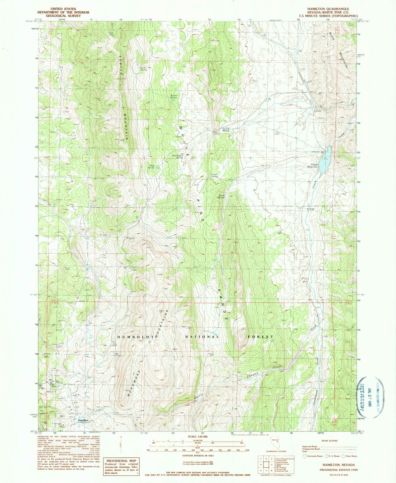 Classic USGS Hamilton Nevada 7.5'x7.5' Topo Map Image