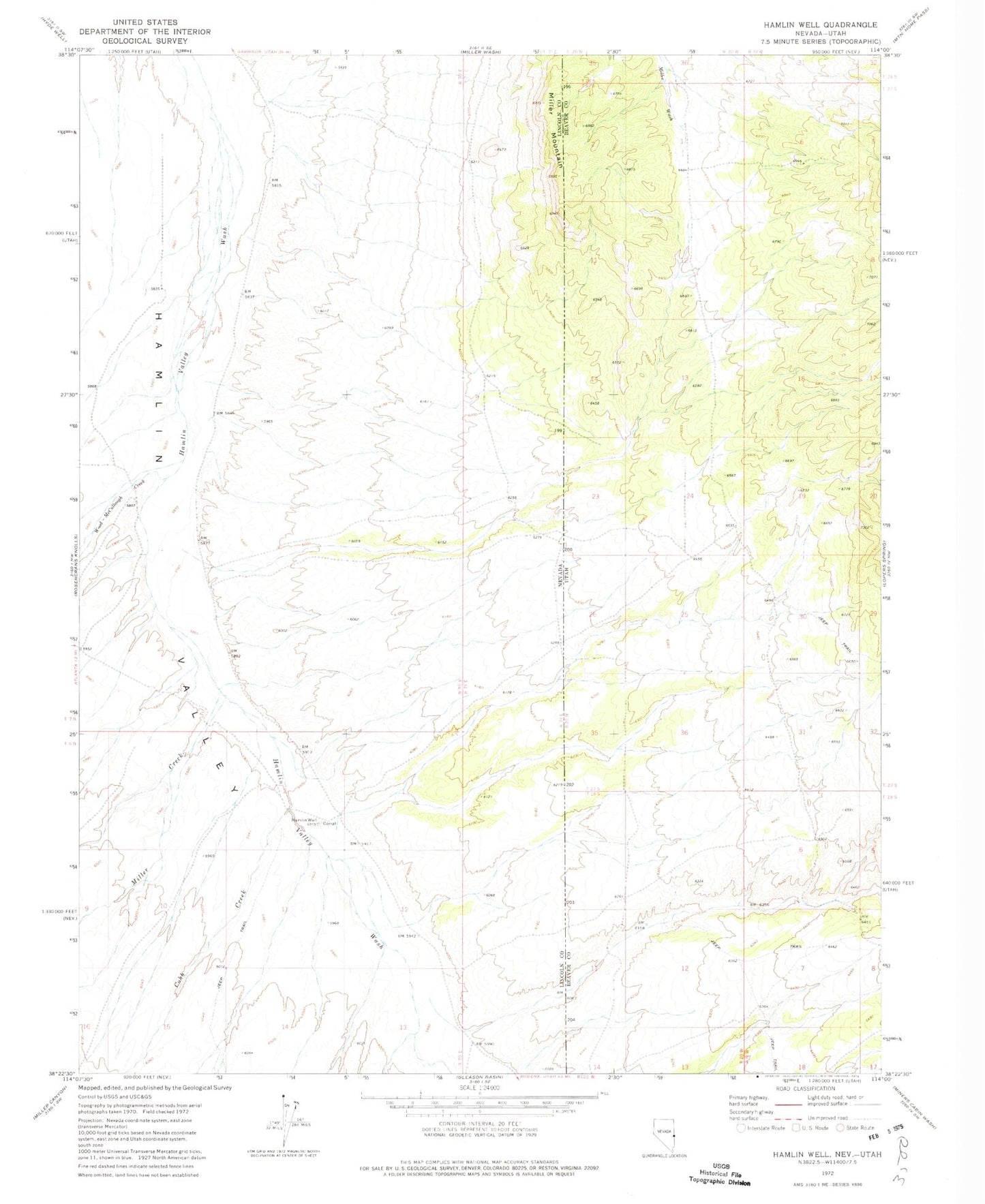 Classic USGS Hamlin Well Nevada 7.5'x7.5' Topo Map Image