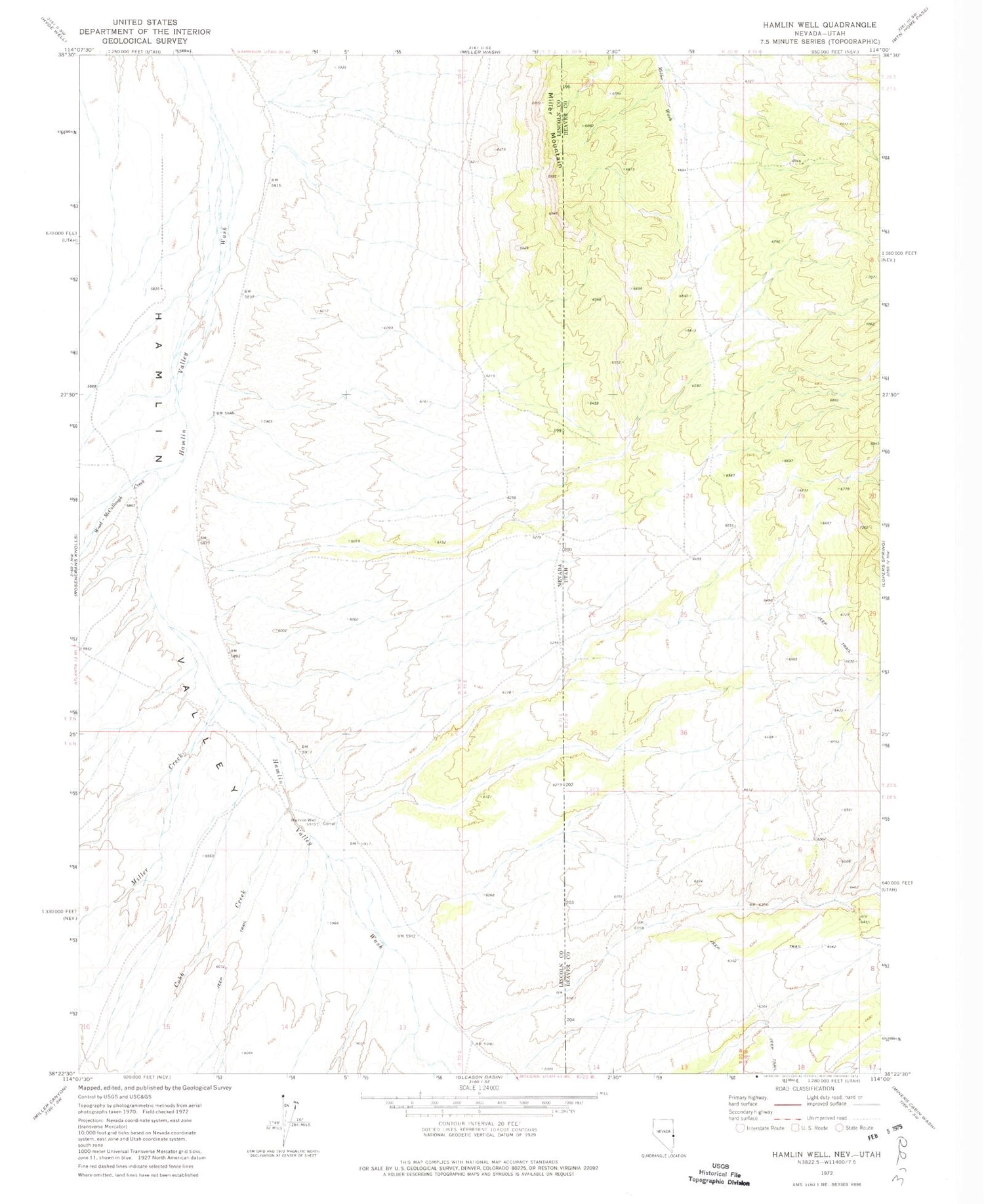 Classic USGS Hamlin Well Nevada 7.5'x7.5' Topo Map Image