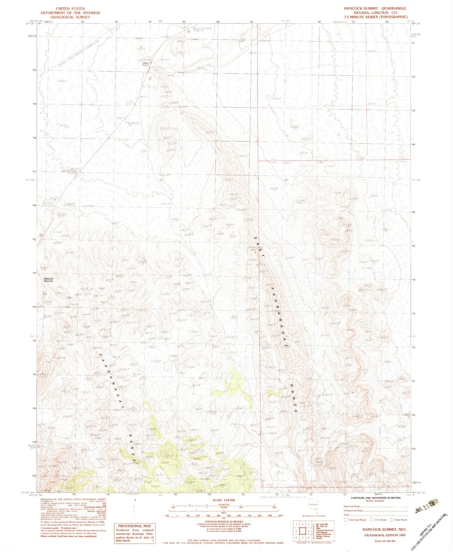 Classic USGS Hancock Summit Nevada 7.5'x7.5' Topo Map Image