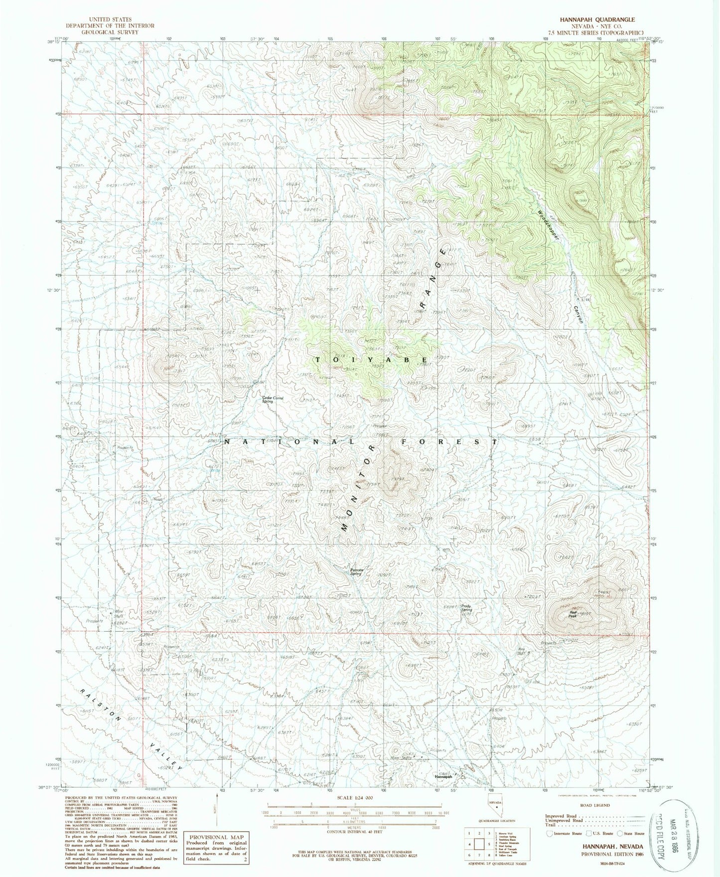 Classic USGS Hannapah Nevada 7.5'x7.5' Topo Map Image