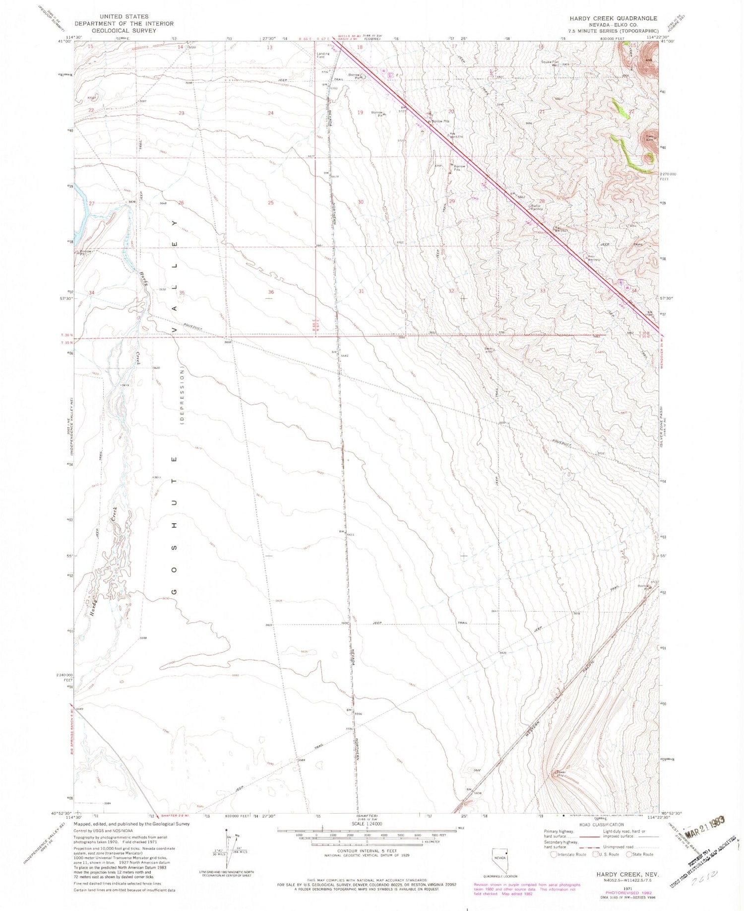 Classic USGS Hardy Creek Nevada 7.5'x7.5' Topo Map Image