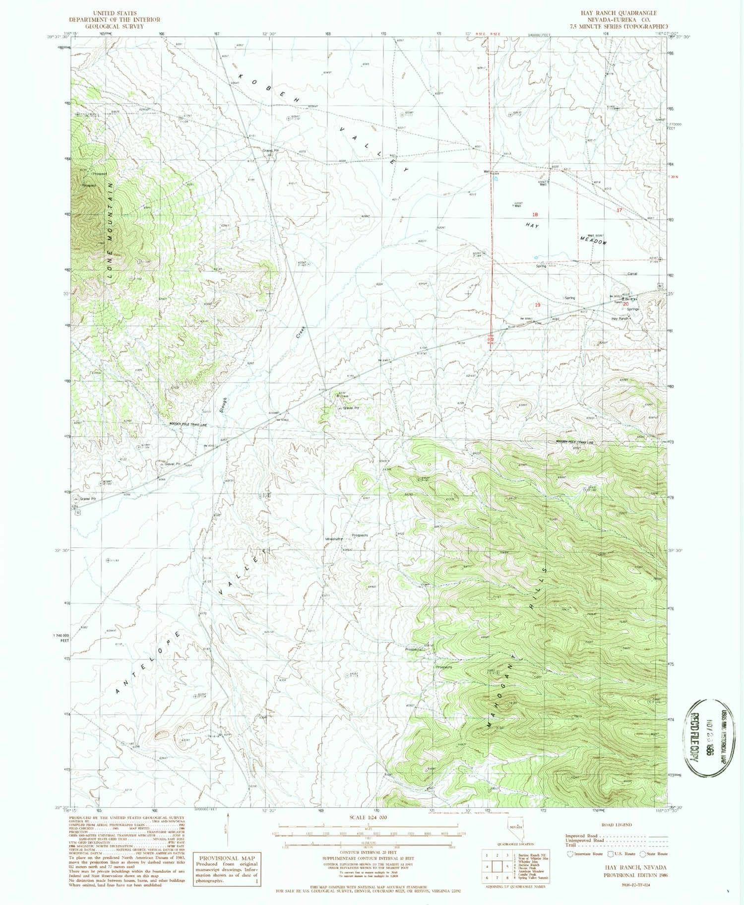 Classic USGS Hay Ranch Nevada 7.5'x7.5' Topo Map Image