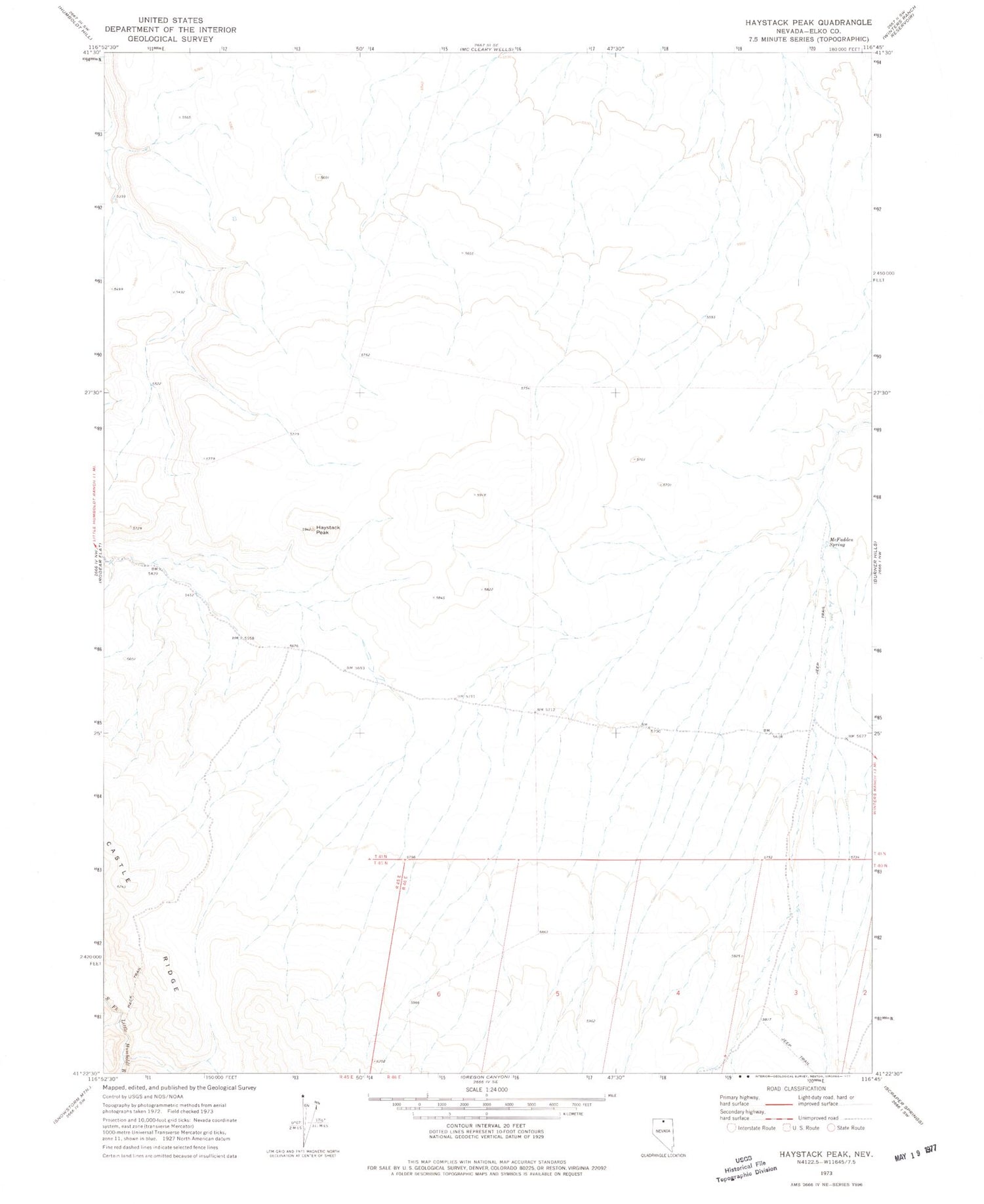 Classic USGS Haystack Peak Nevada 7.5'x7.5' Topo Map Image