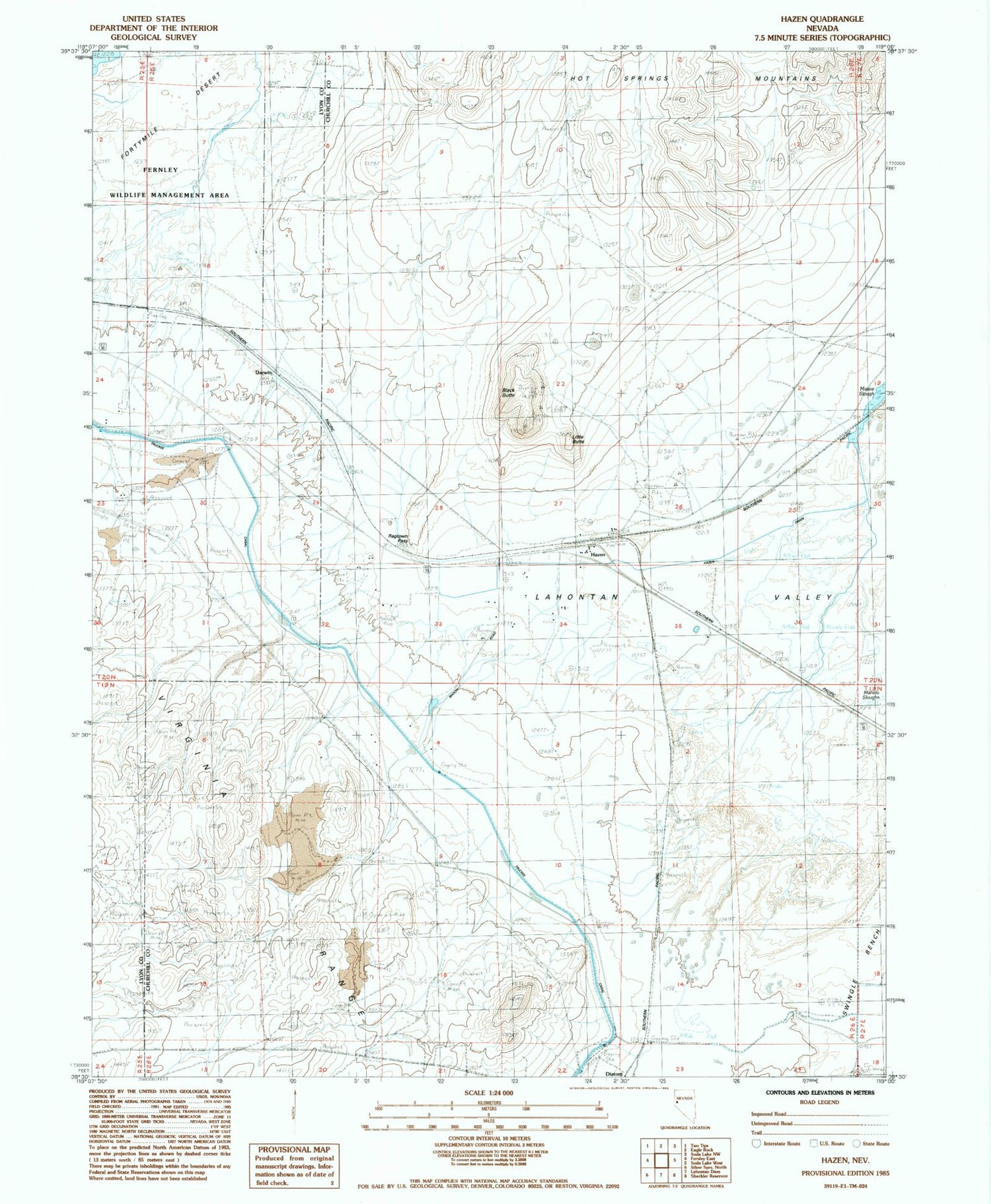 Classic USGS Hazen Nevada 7.5'x7.5' Topo Map Image