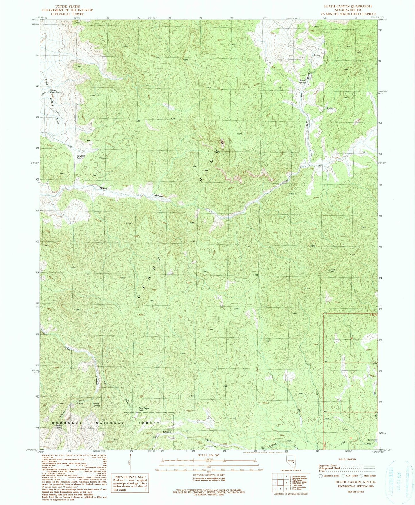 Classic USGS Heath Canyon Nevada 7.5'x7.5' Topo Map Image