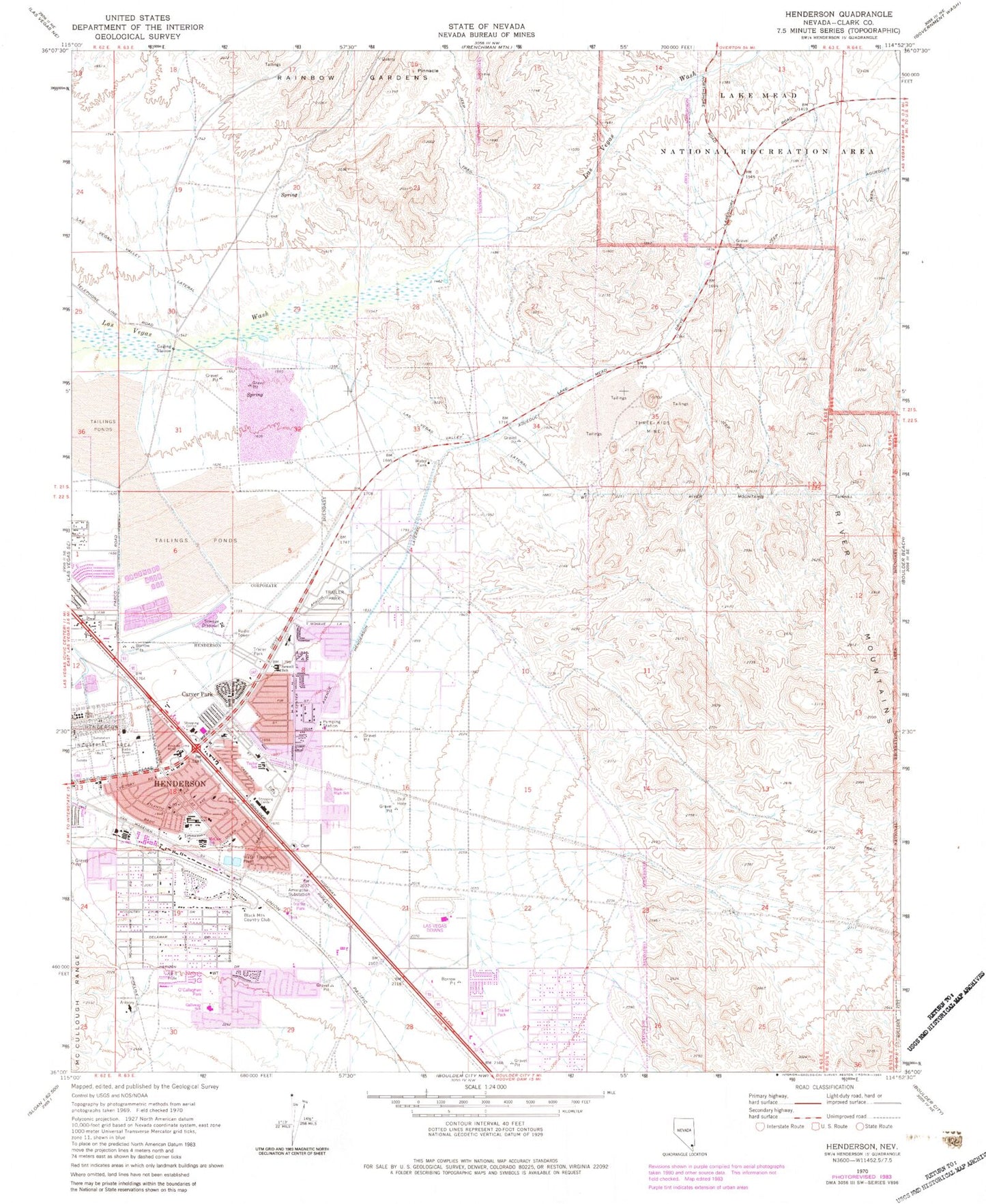 Classic USGS Henderson Nevada 7.5'x7.5' Topo Map Image