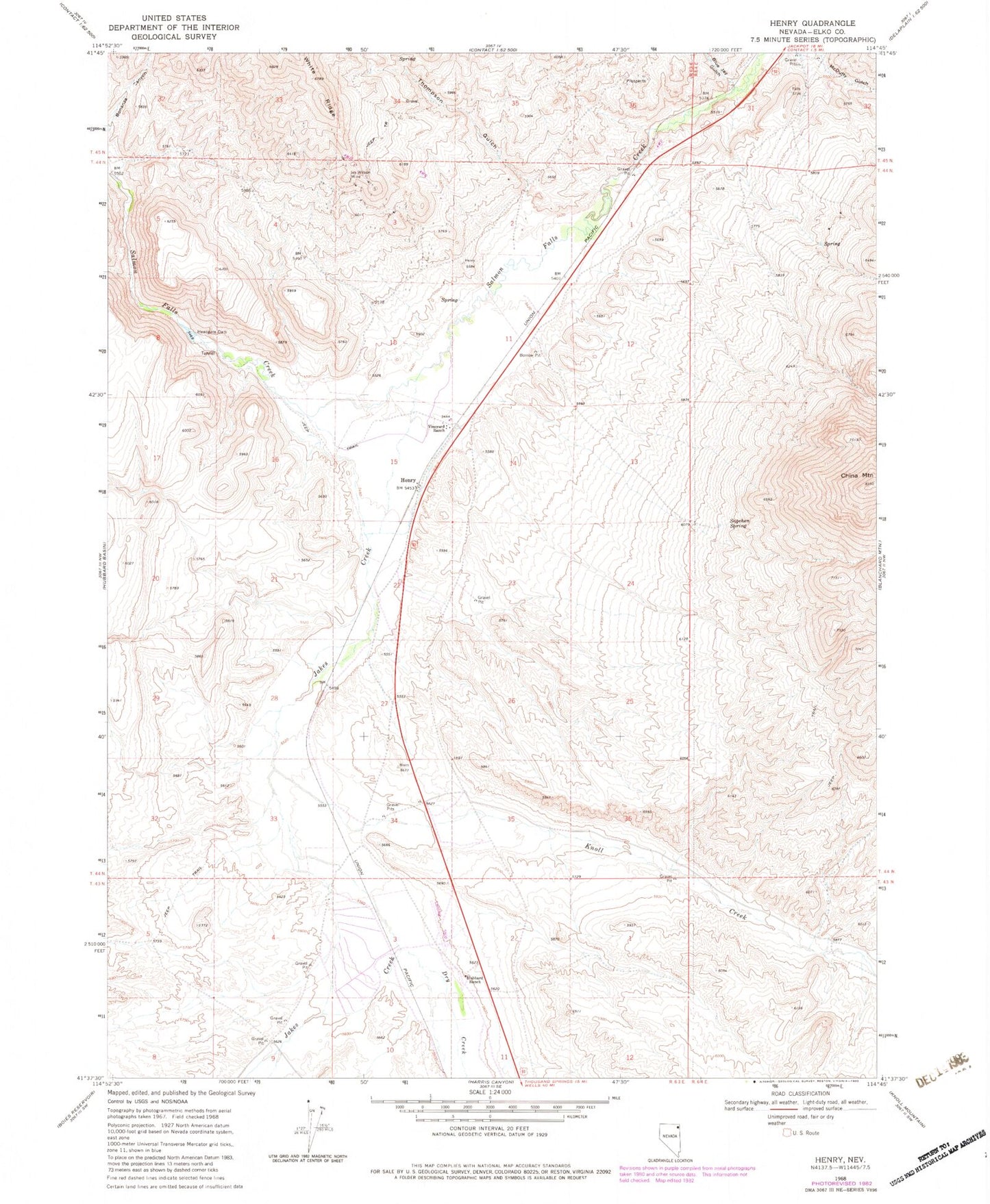 Classic USGS Henry Nevada 7.5'x7.5' Topo Map Image