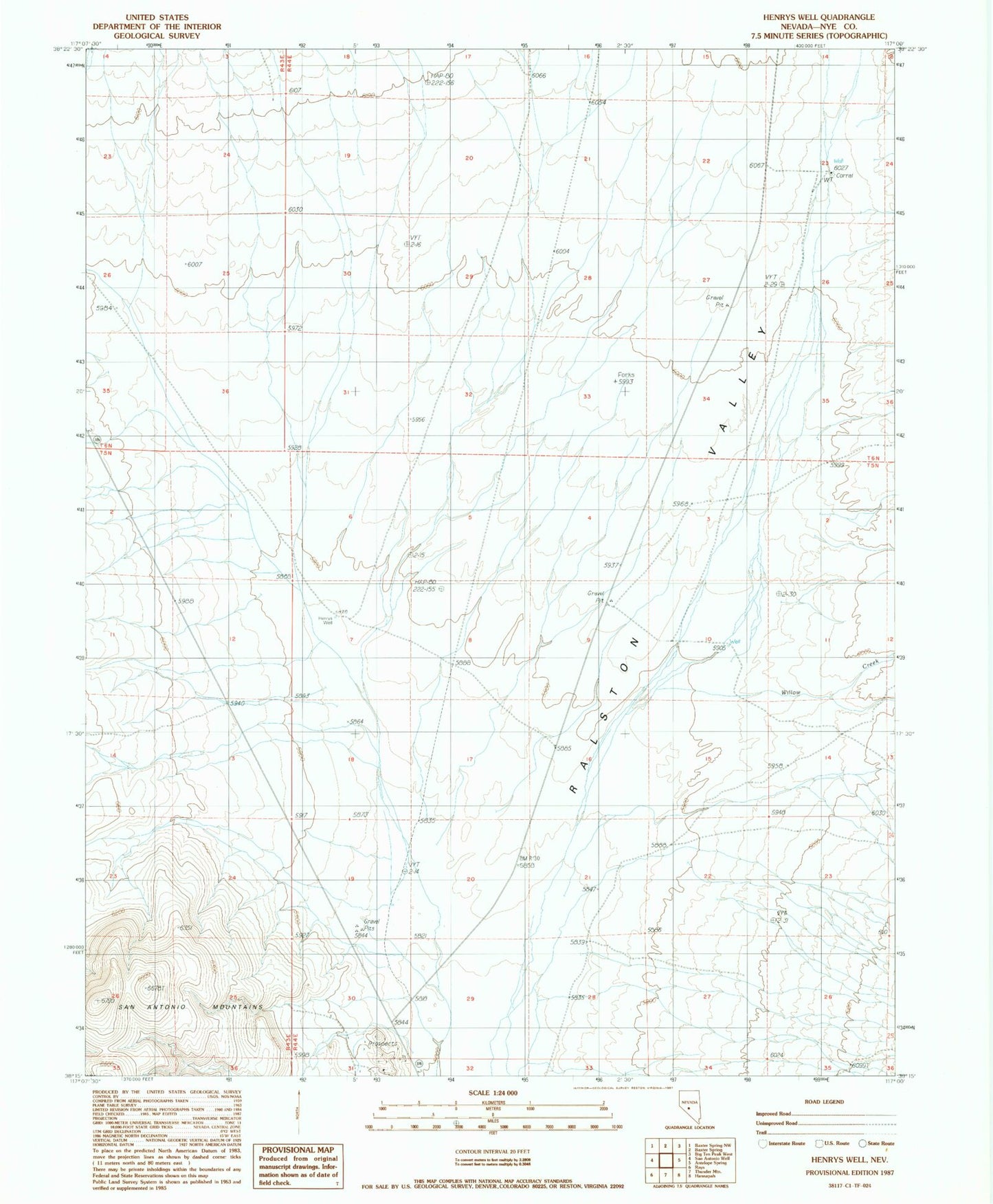 Classic USGS Henrys Well Nevada 7.5'x7.5' Topo Map Image