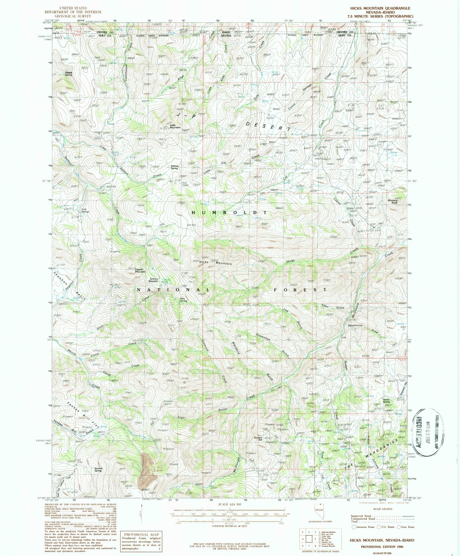 Classic USGS Hicks Mountain Nevada 7.5'x7.5' Topo Map Image