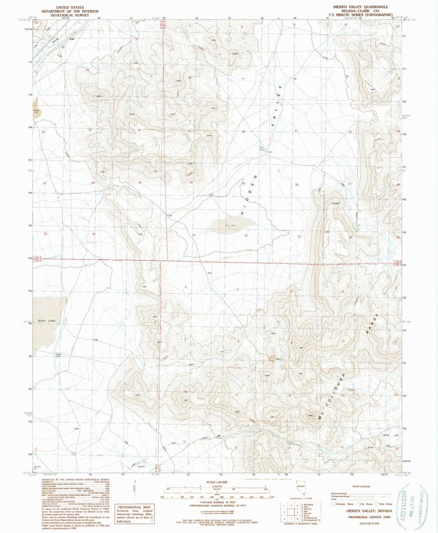 Classic USGS Hidden Valley Nevada 7.5'x7.5' Topo Map Image