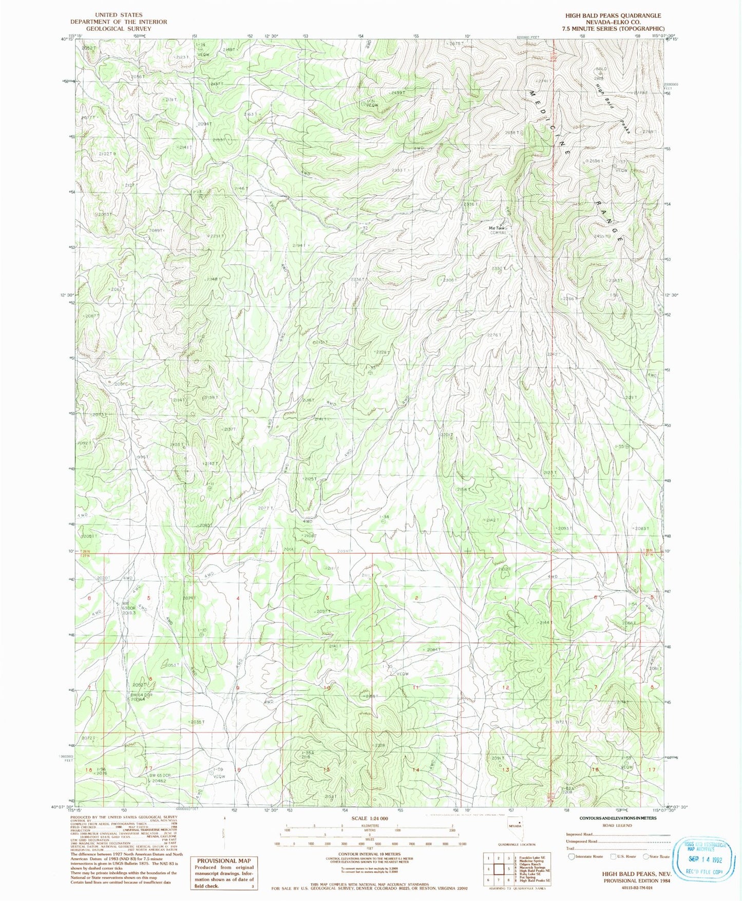 Classic USGS High Bald Peaks Nevada 7.5'x7.5' Topo Map Image
