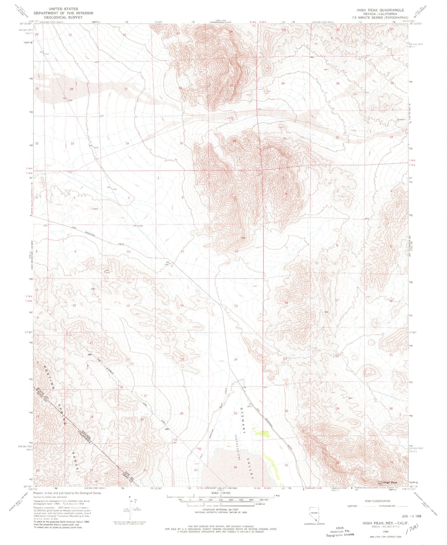 Classic USGS High Peak Nevada 7.5'x7.5' Topo Map Image