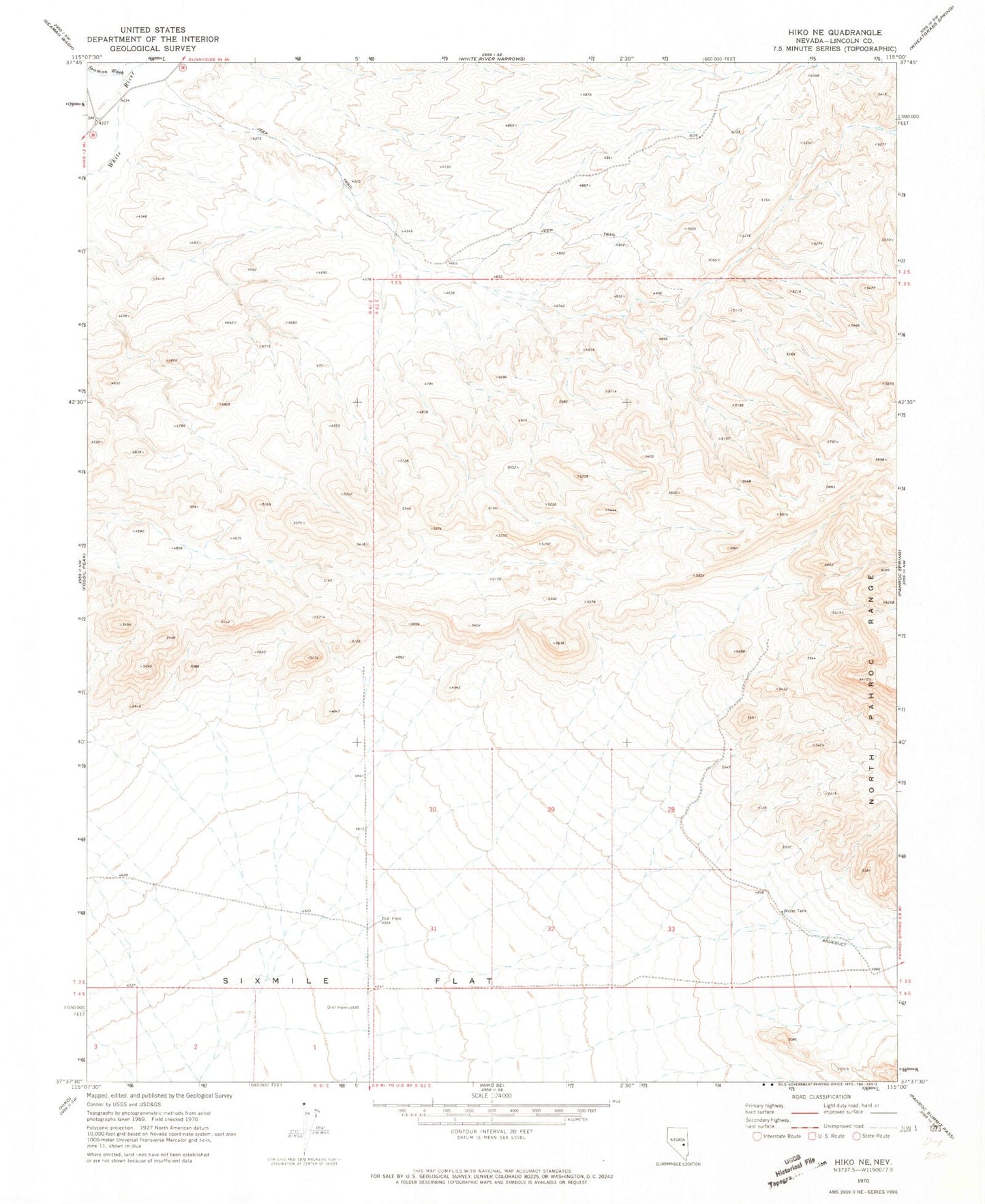 Classic USGS Hiko NE Nevada 7.5'x7.5' Topo Map Image