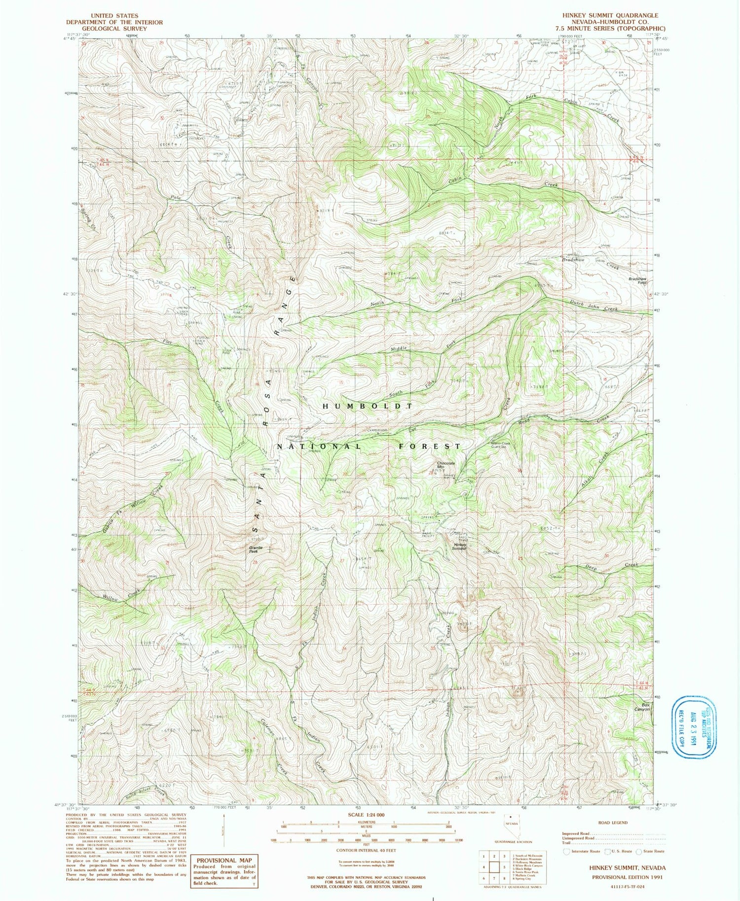 Classic USGS Hinkey Summit Nevada 7.5'x7.5' Topo Map Image