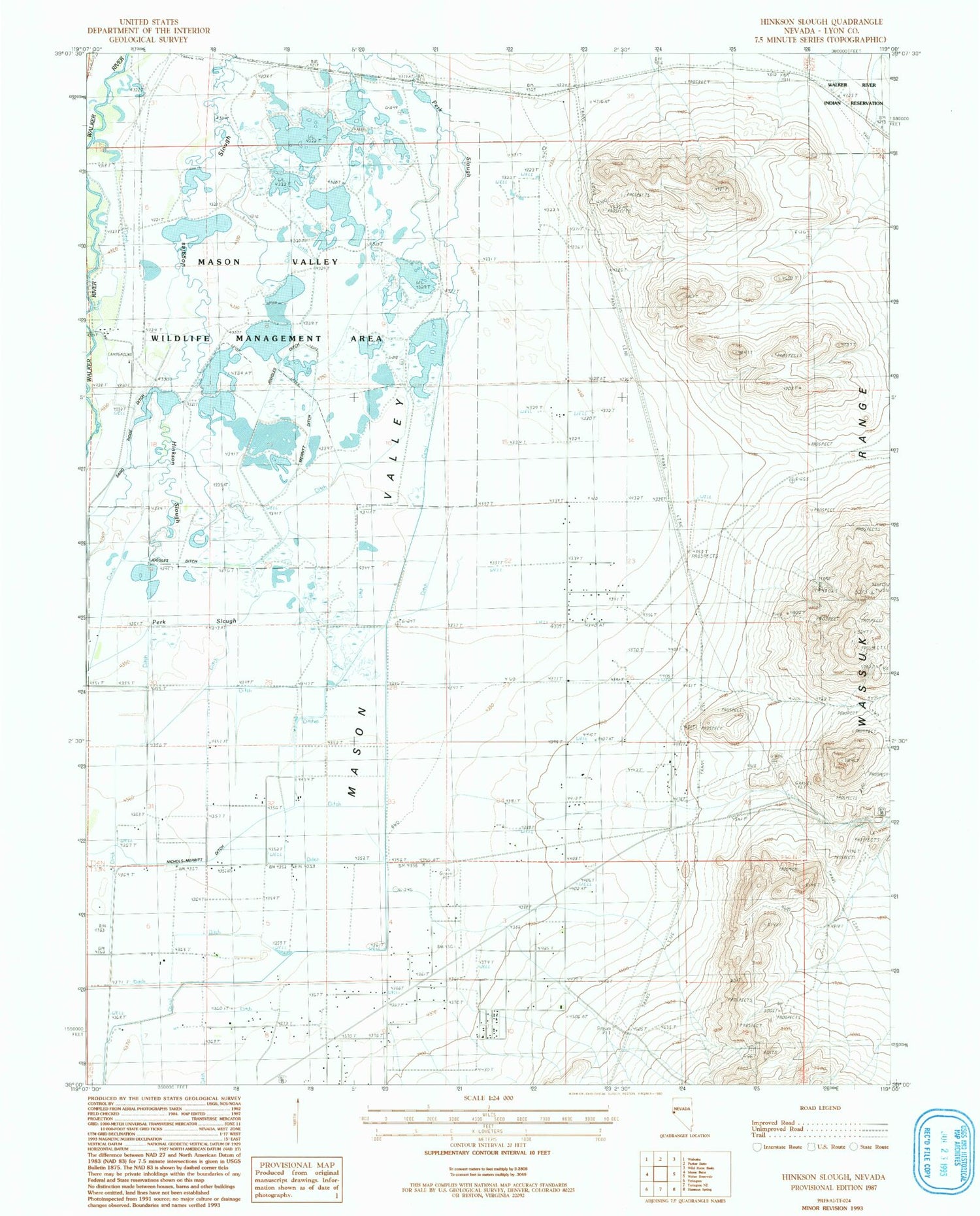 Classic USGS Hinkson Slough Nevada 7.5'x7.5' Topo Map Image