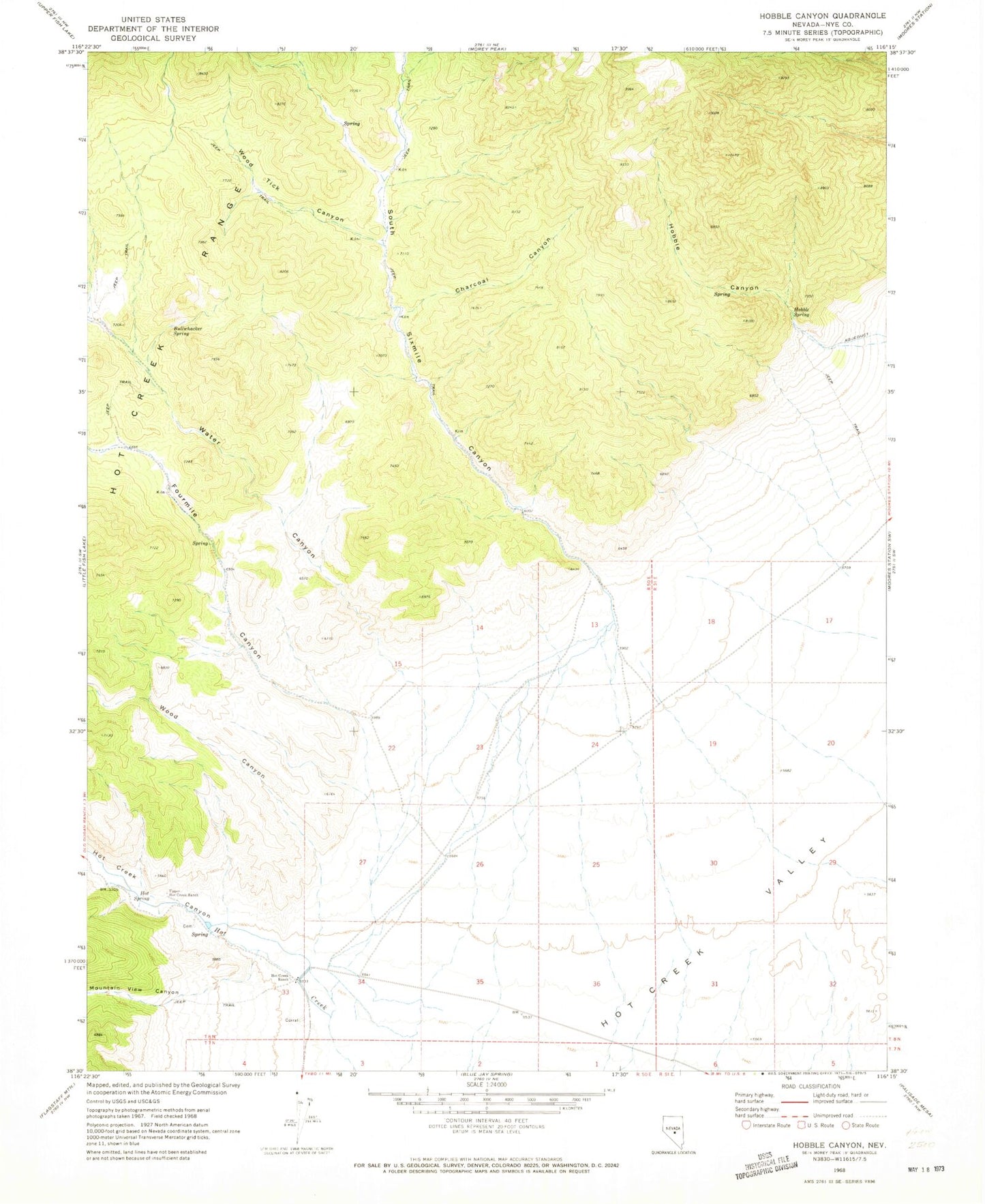 Classic USGS Hobble Canyon Nevada 7.5'x7.5' Topo Map Image