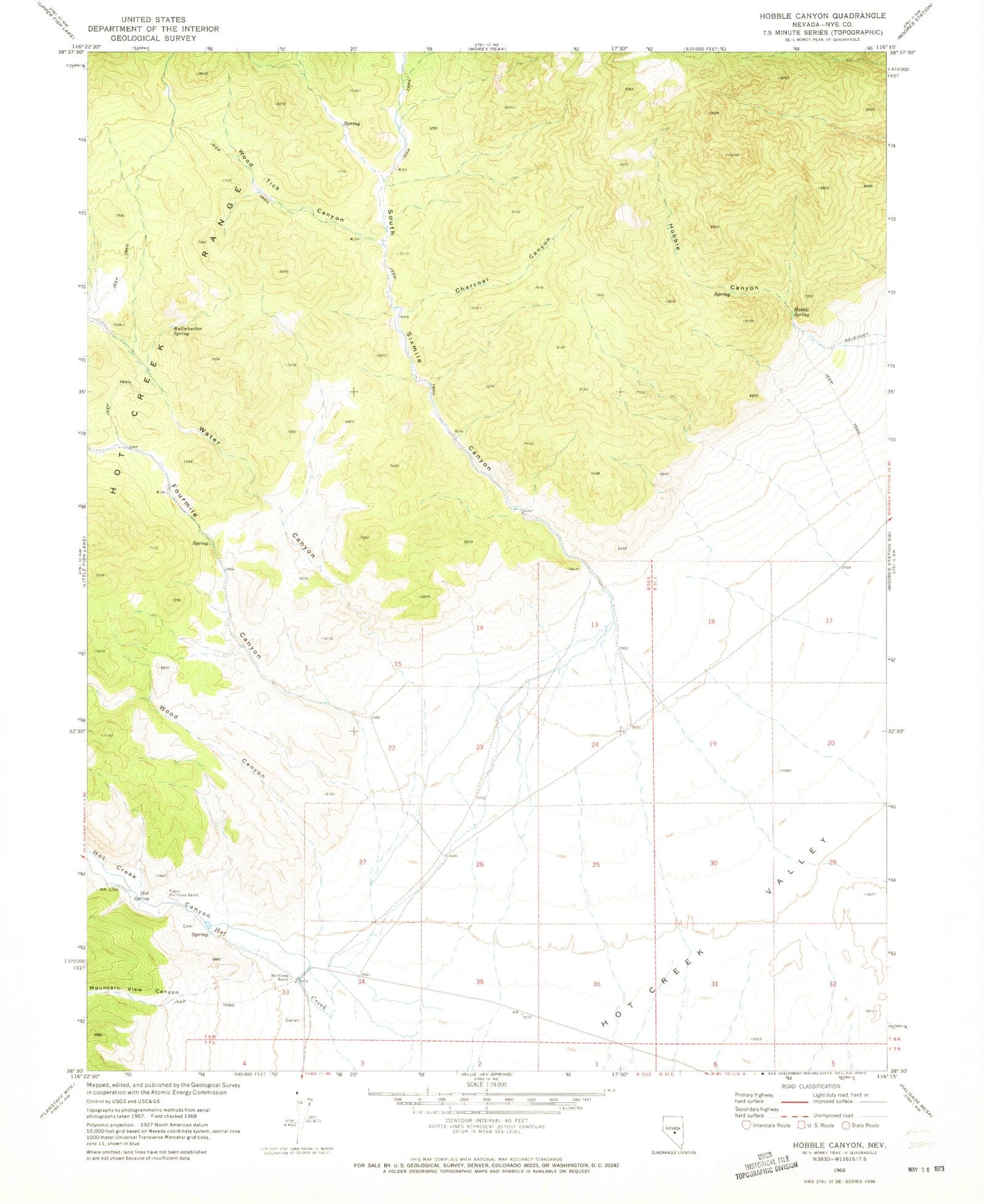 Classic USGS Hobble Canyon Nevada 7.5'x7.5' Topo Map Image