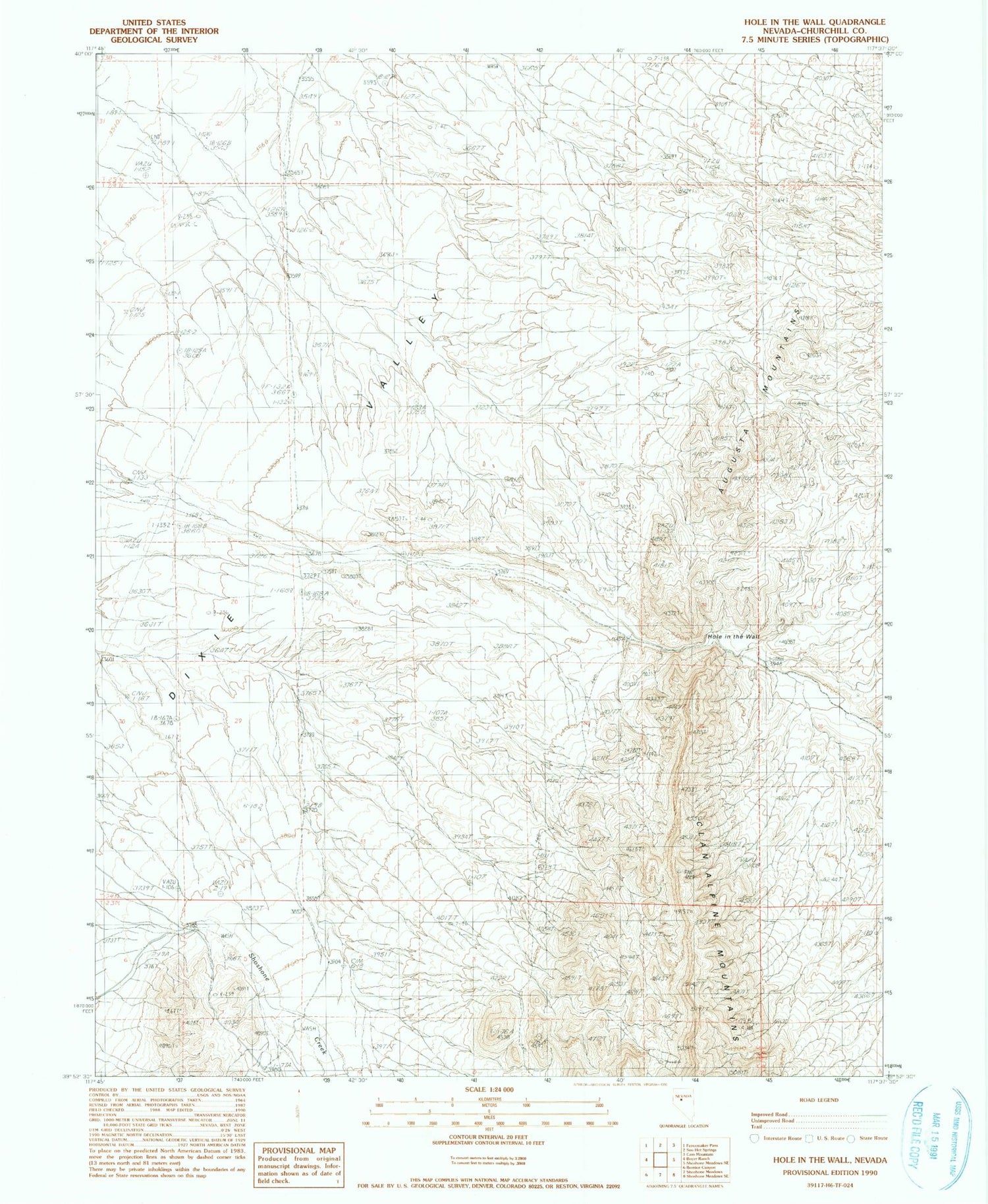 Classic USGS Hole In The Wall Nevada 7.5'x7.5' Topo Map Image