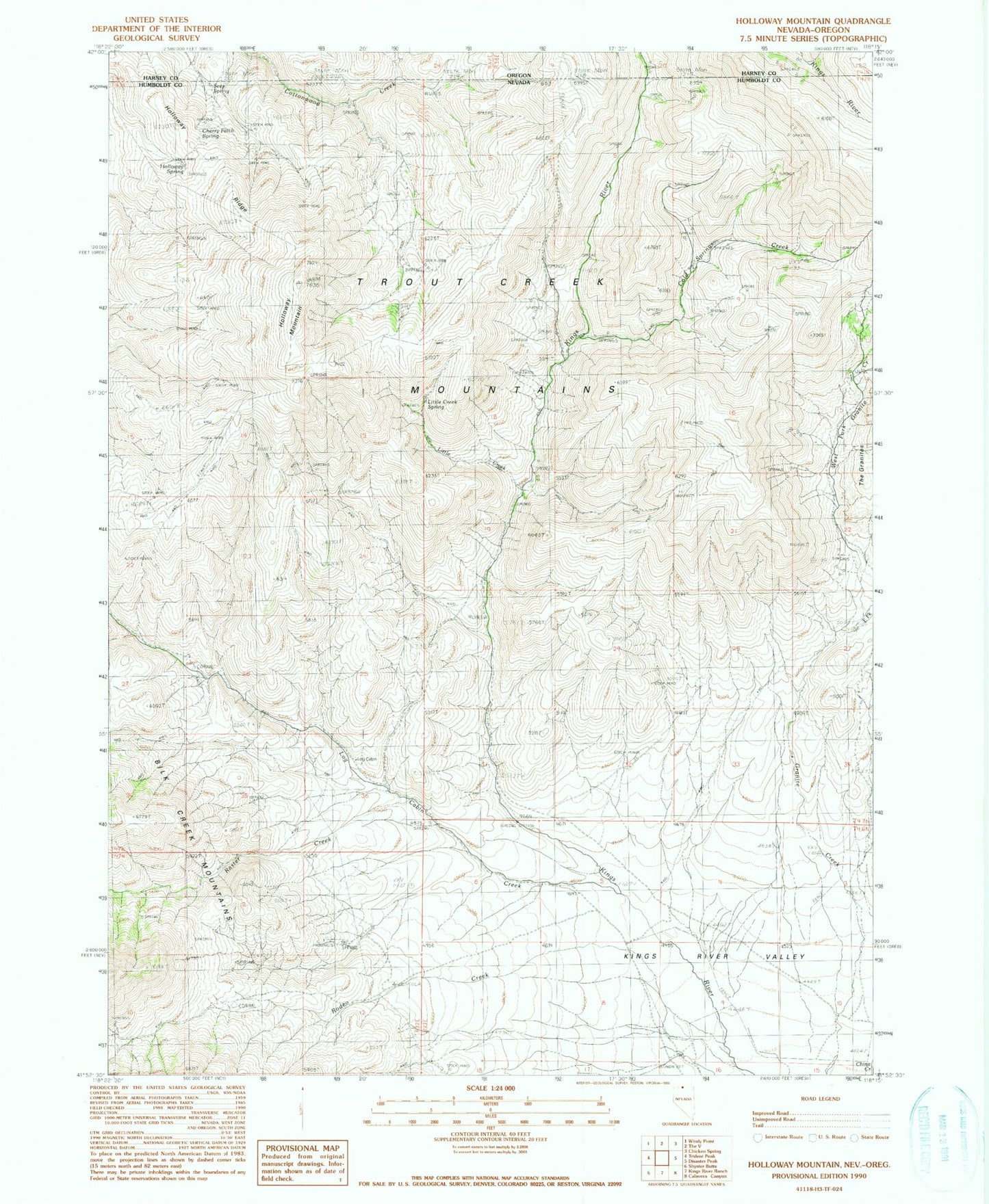 Classic USGS Holloway Mountain Nevada 7.5'x7.5' Topo Map Image