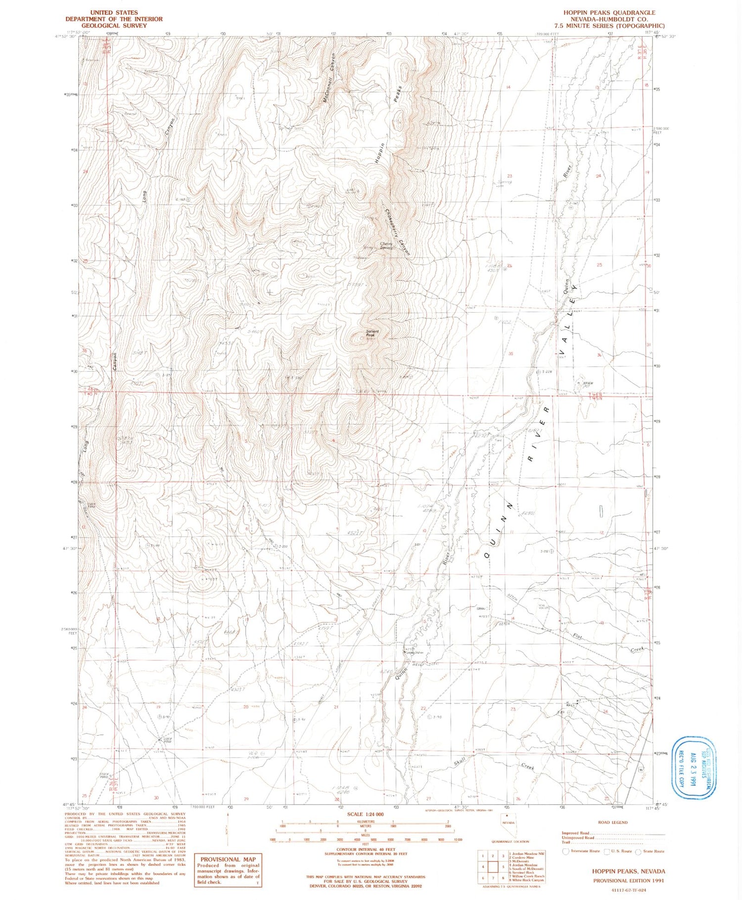 Classic USGS Hoppin Peaks Nevada 7.5'x7.5' Topo Map Image