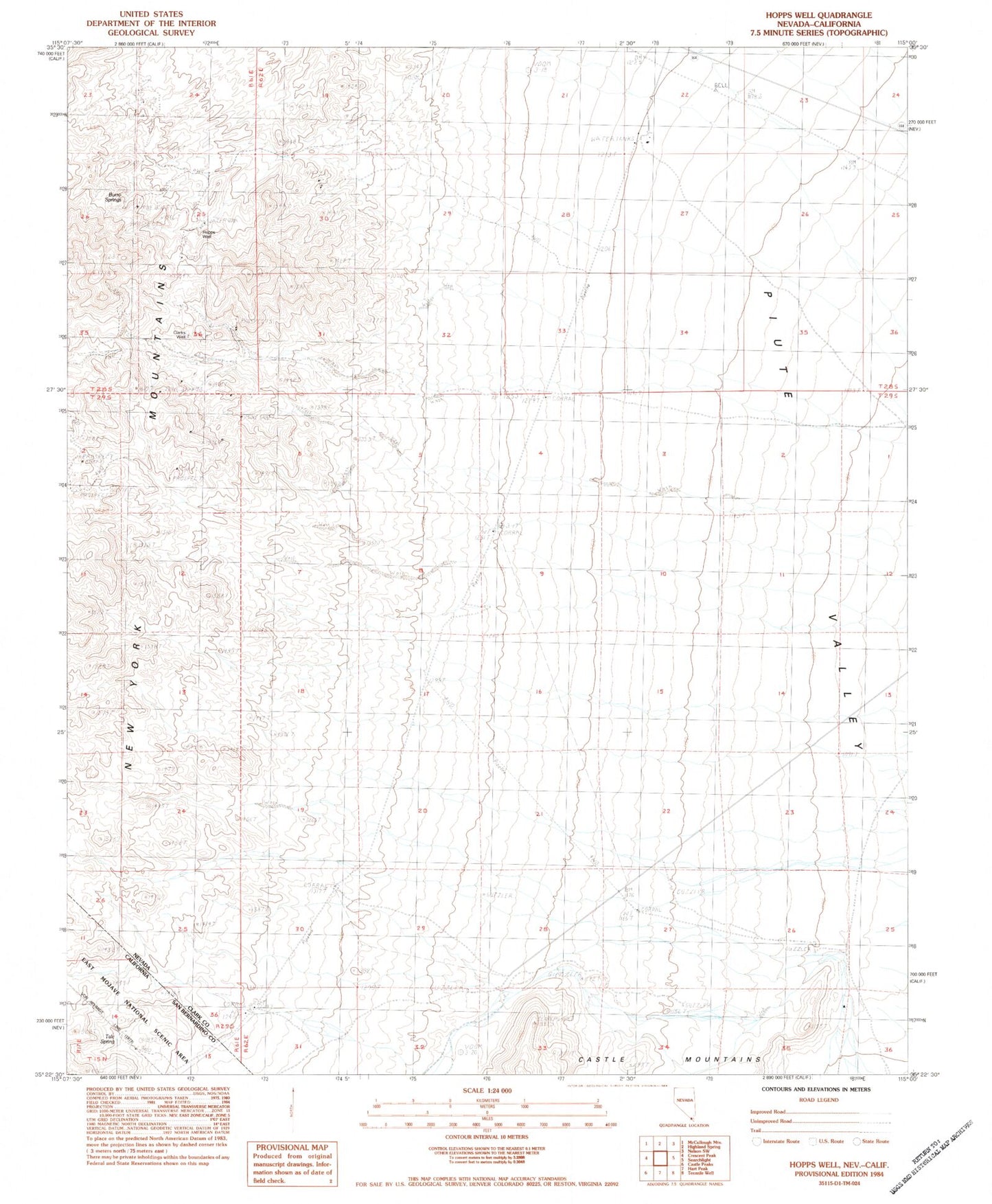 Classic USGS Hopps Well Nevada 7.5'x7.5' Topo Map Image