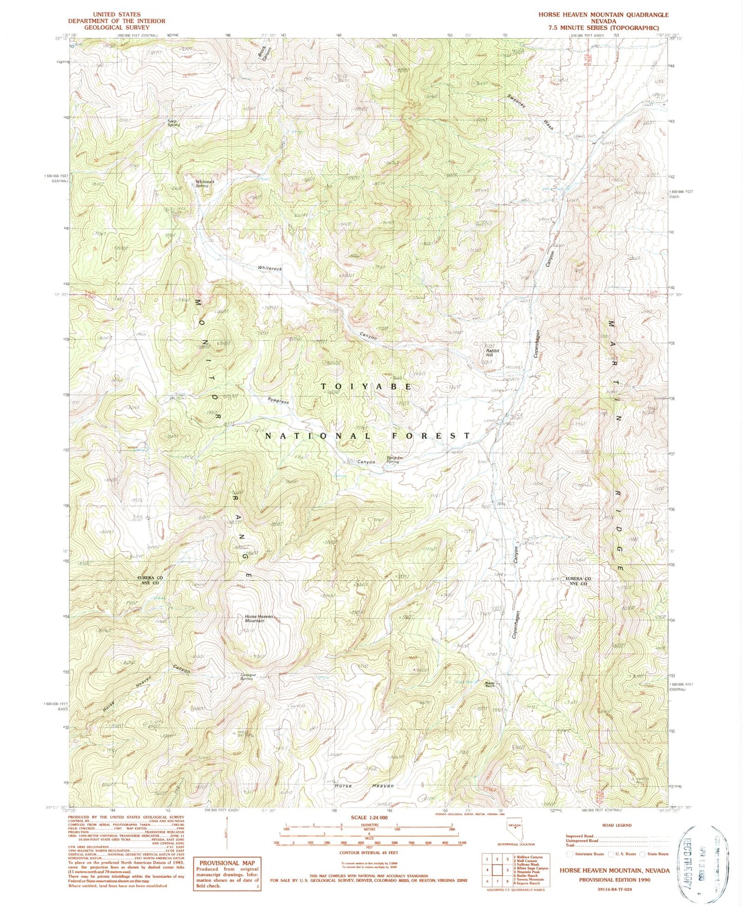 Classic USGS Horse Heaven Mountain Nevada 7.5'x7.5' Topo Map Image