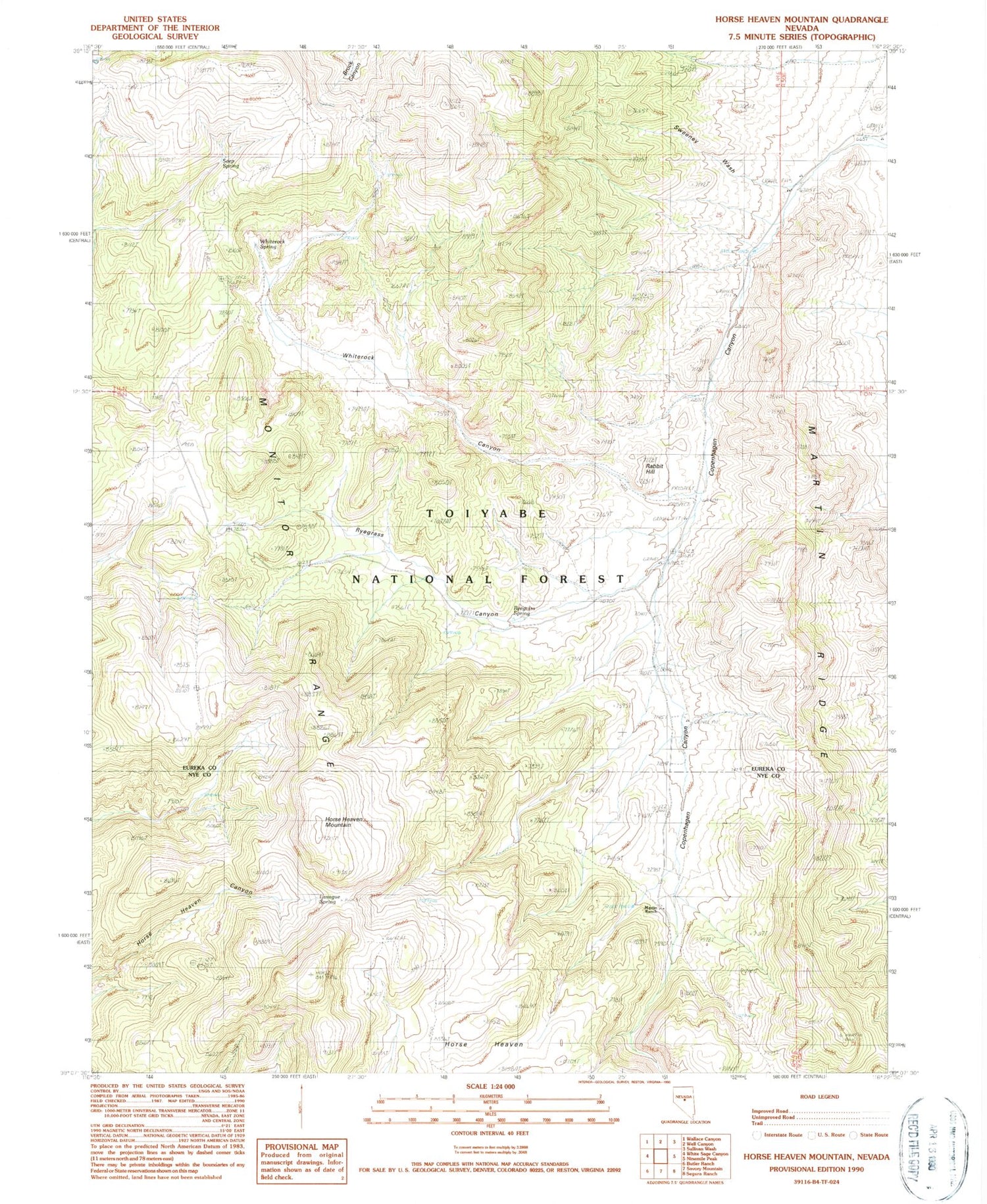 Classic USGS Horse Heaven Mountain Nevada 7.5'x7.5' Topo Map Image