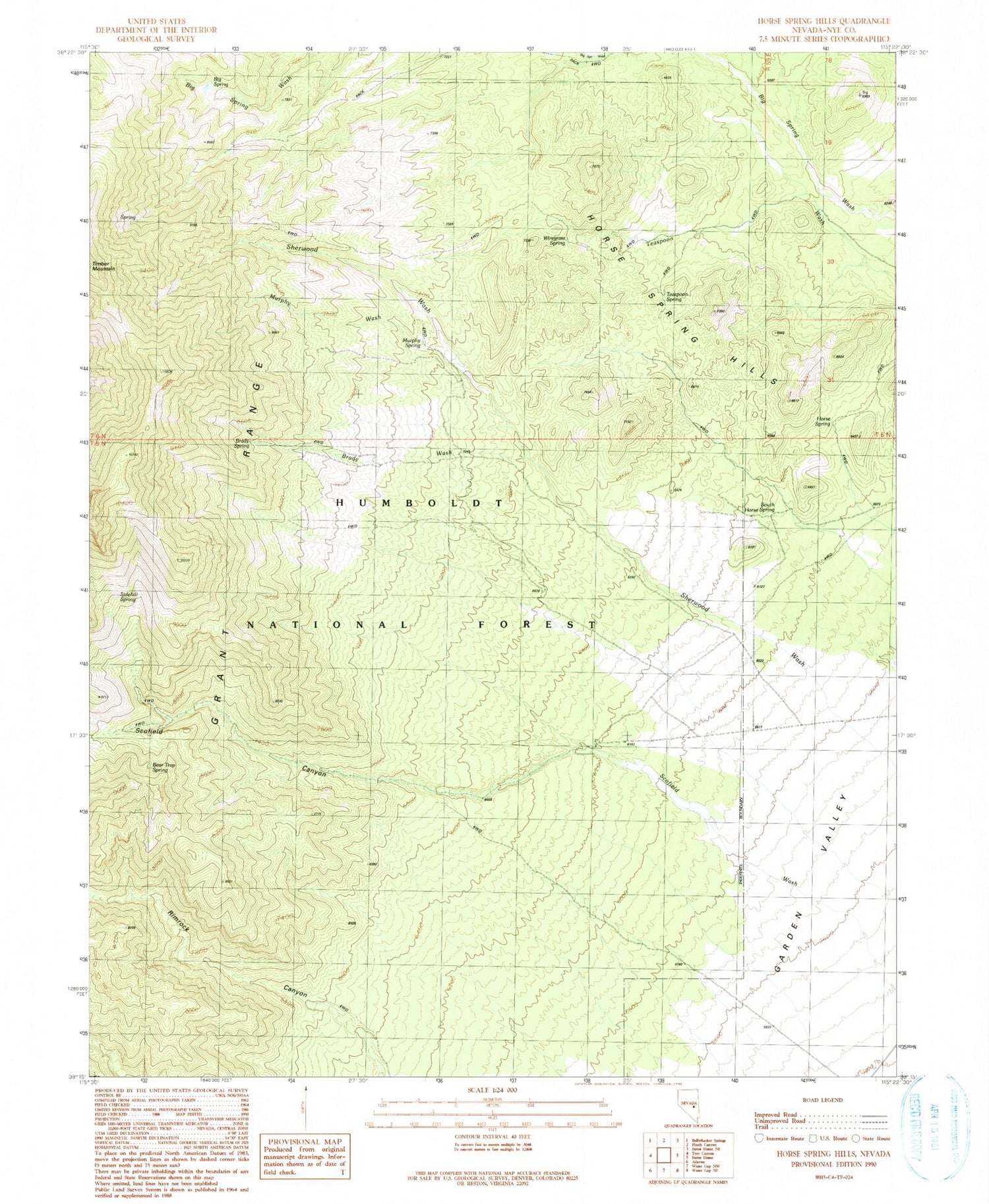 Classic USGS Horse Spring Hills Nevada 7.5'x7.5' Topo Map Image