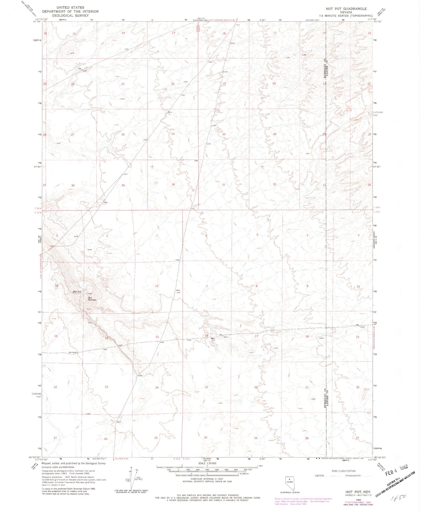 Classic USGS Hot Pot Nevada 7.5'x7.5' Topo Map Image