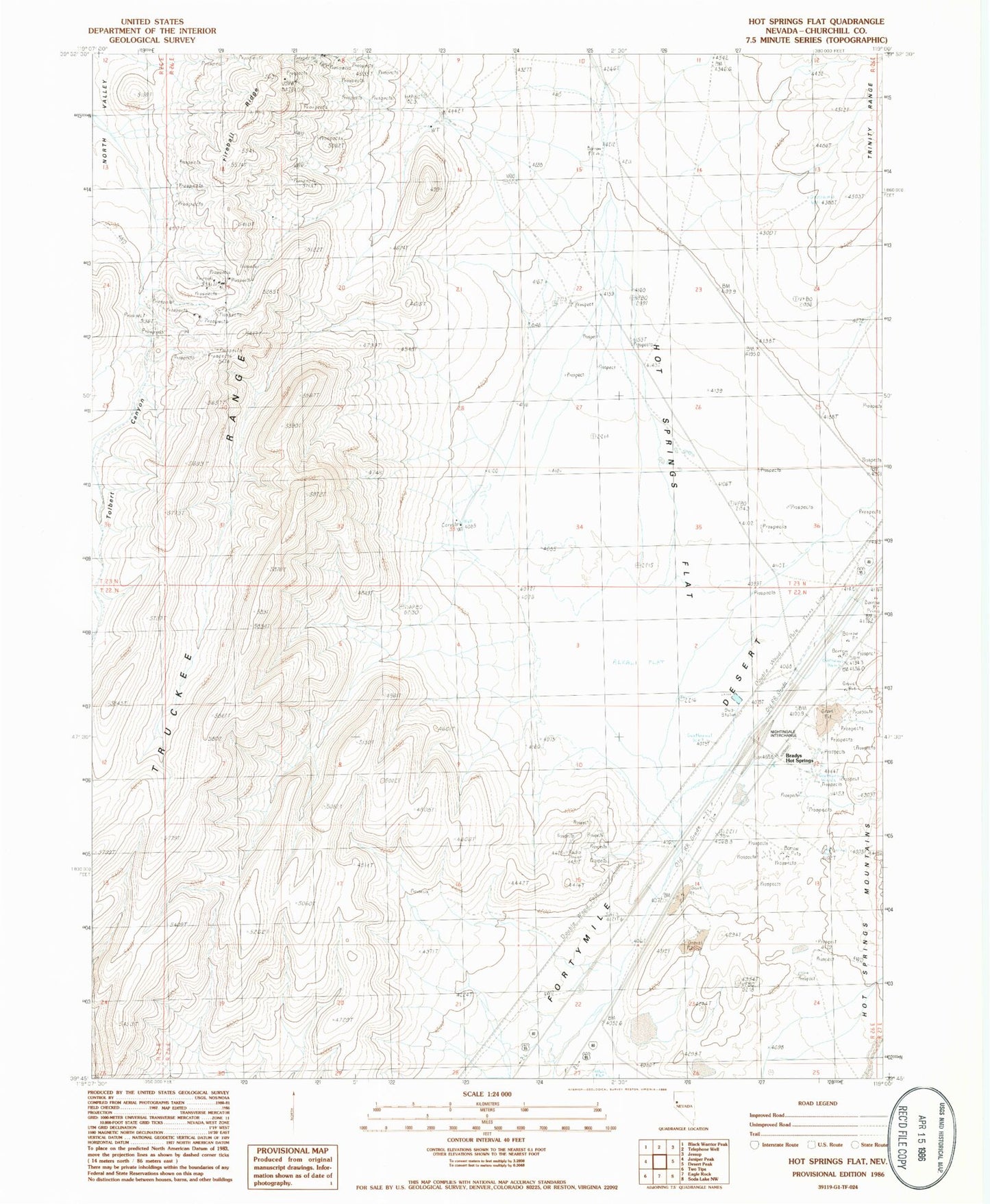 Classic USGS Hot Springs Flat Nevada 7.5'x7.5' Topo Map Image