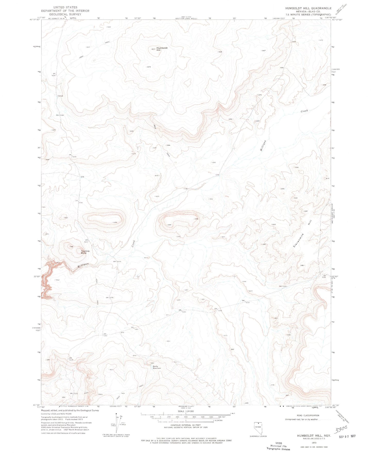 Classic USGS Humboldt Hill Nevada 7.5'x7.5' Topo Map Image