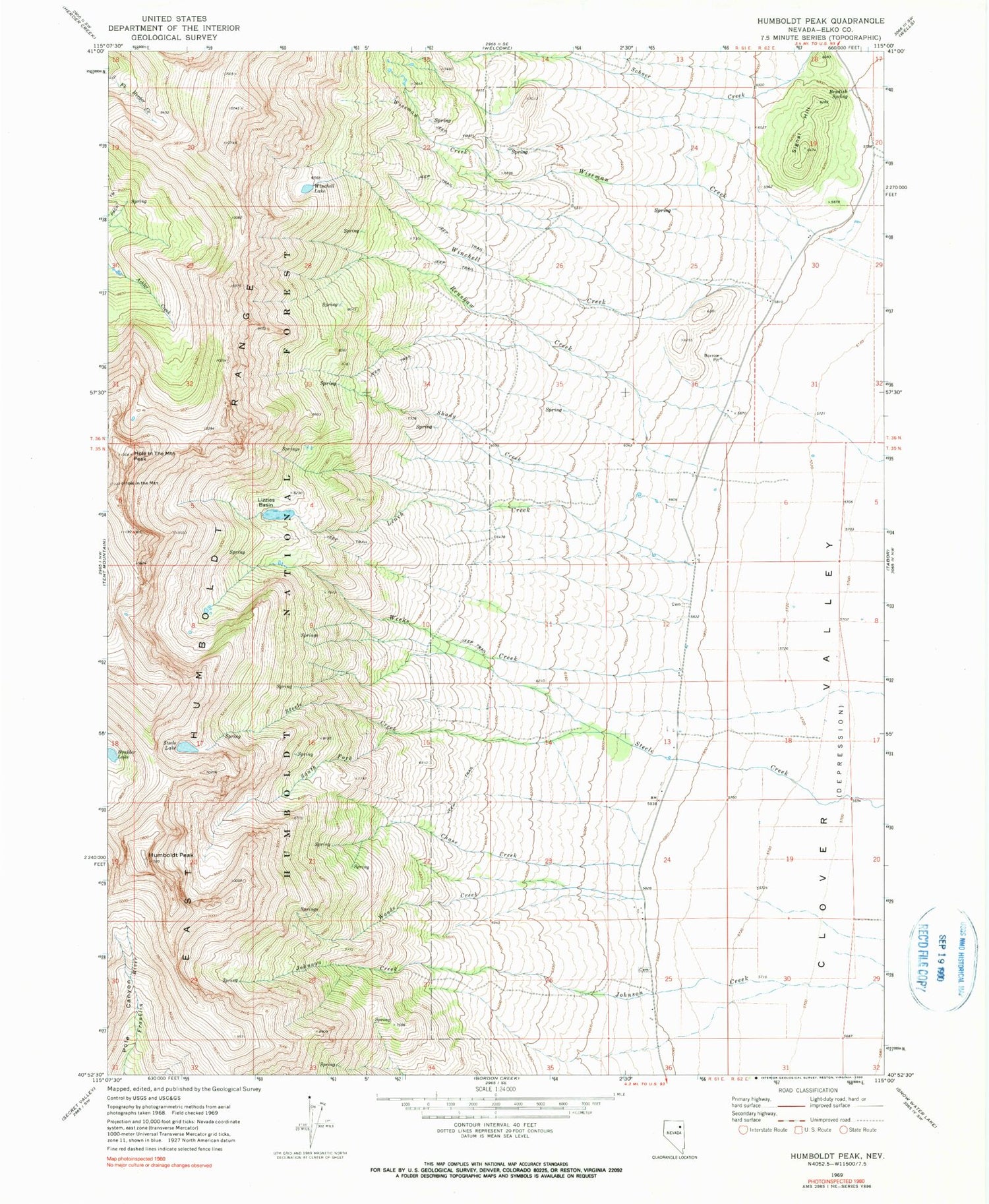Classic USGS Humboldt Peak Nevada 7.5'x7.5' Topo Map Image