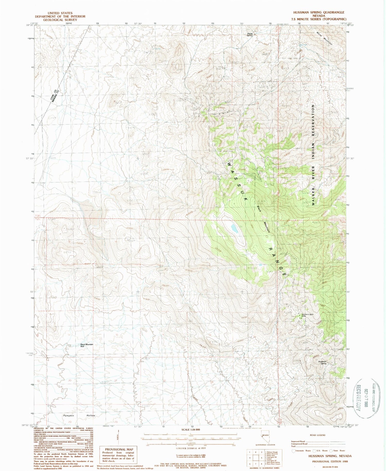 Classic USGS Hussman Spring Nevada 7.5'x7.5' Topo Map Image