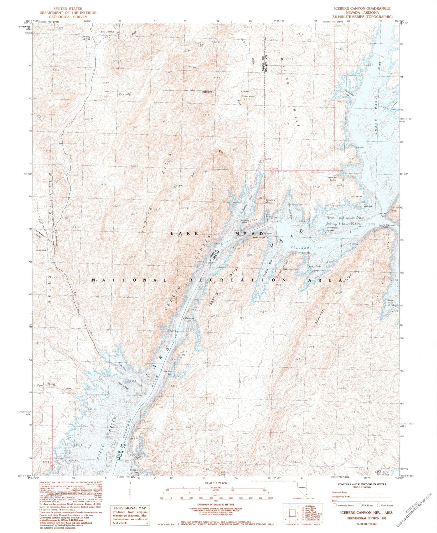 Classic USGS Iceberg Canyon Nevada 7.5'x7.5' Topo Map Image